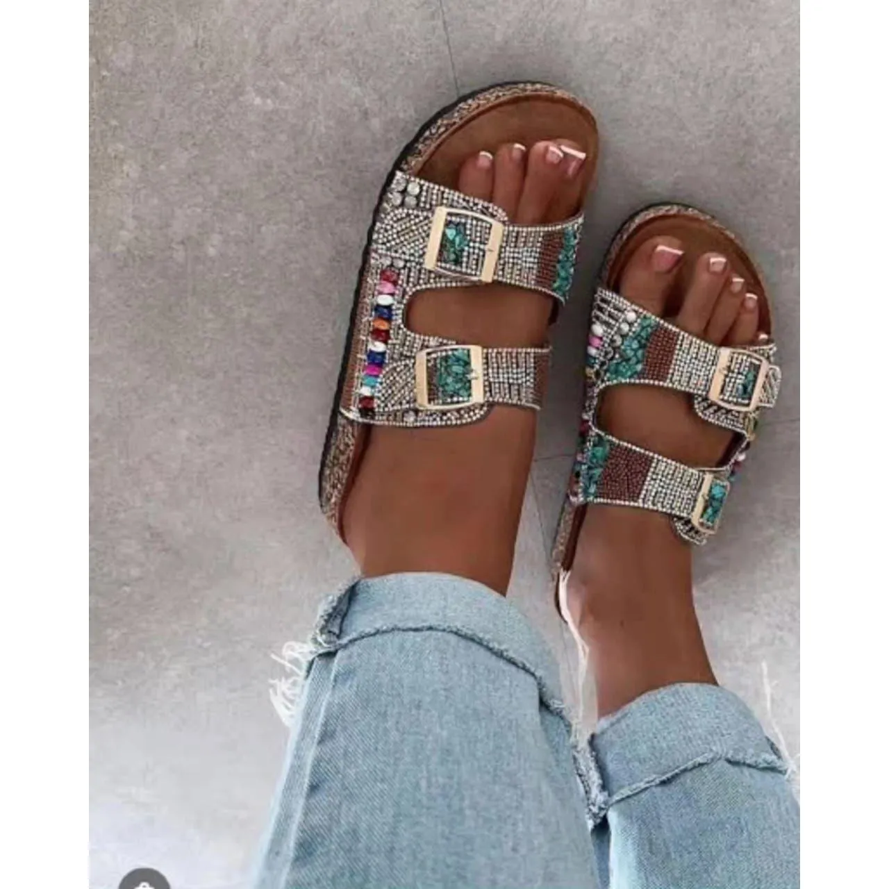 Beaded Rhinestone Decor Slides.