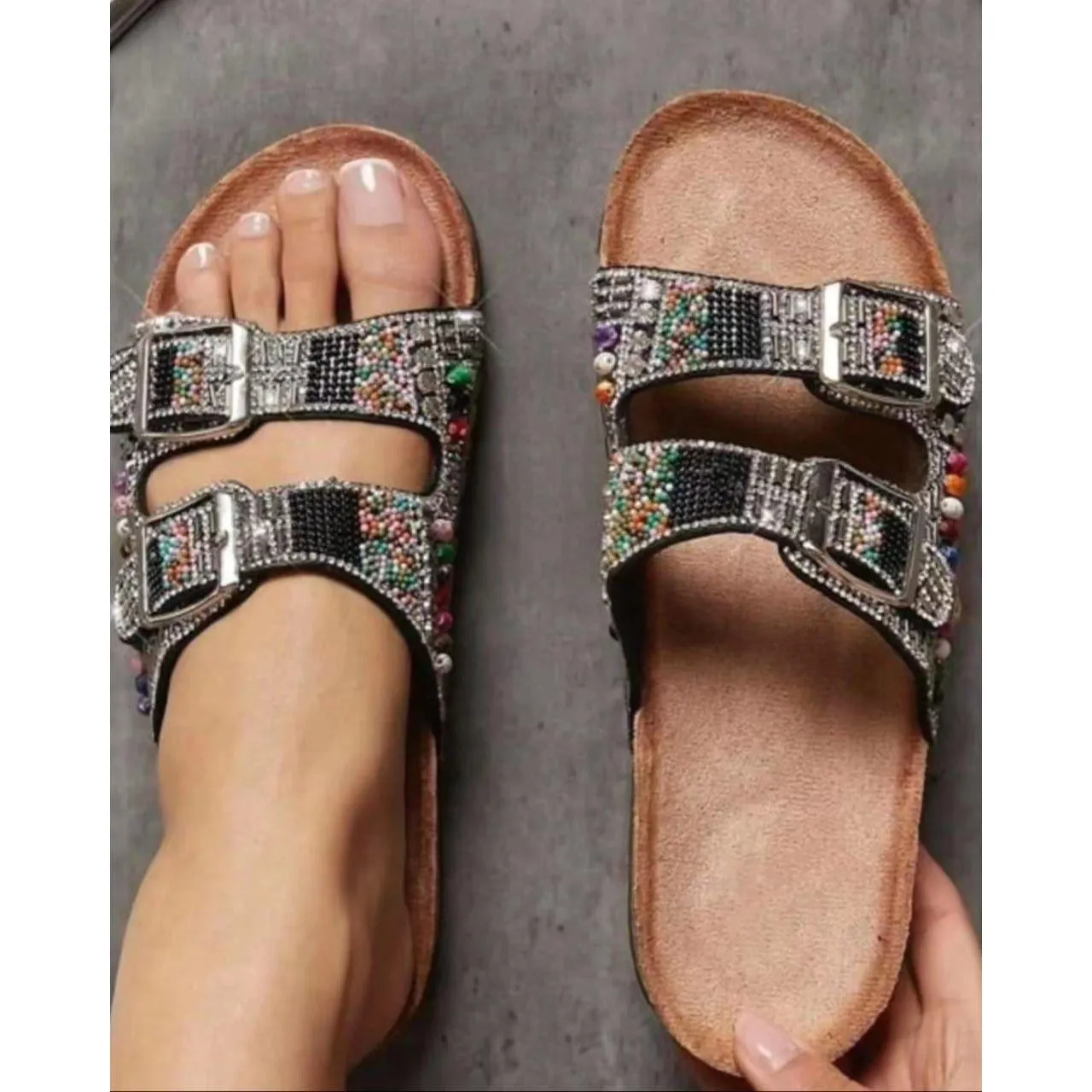 Beaded Rhinestone Decor Slides.
