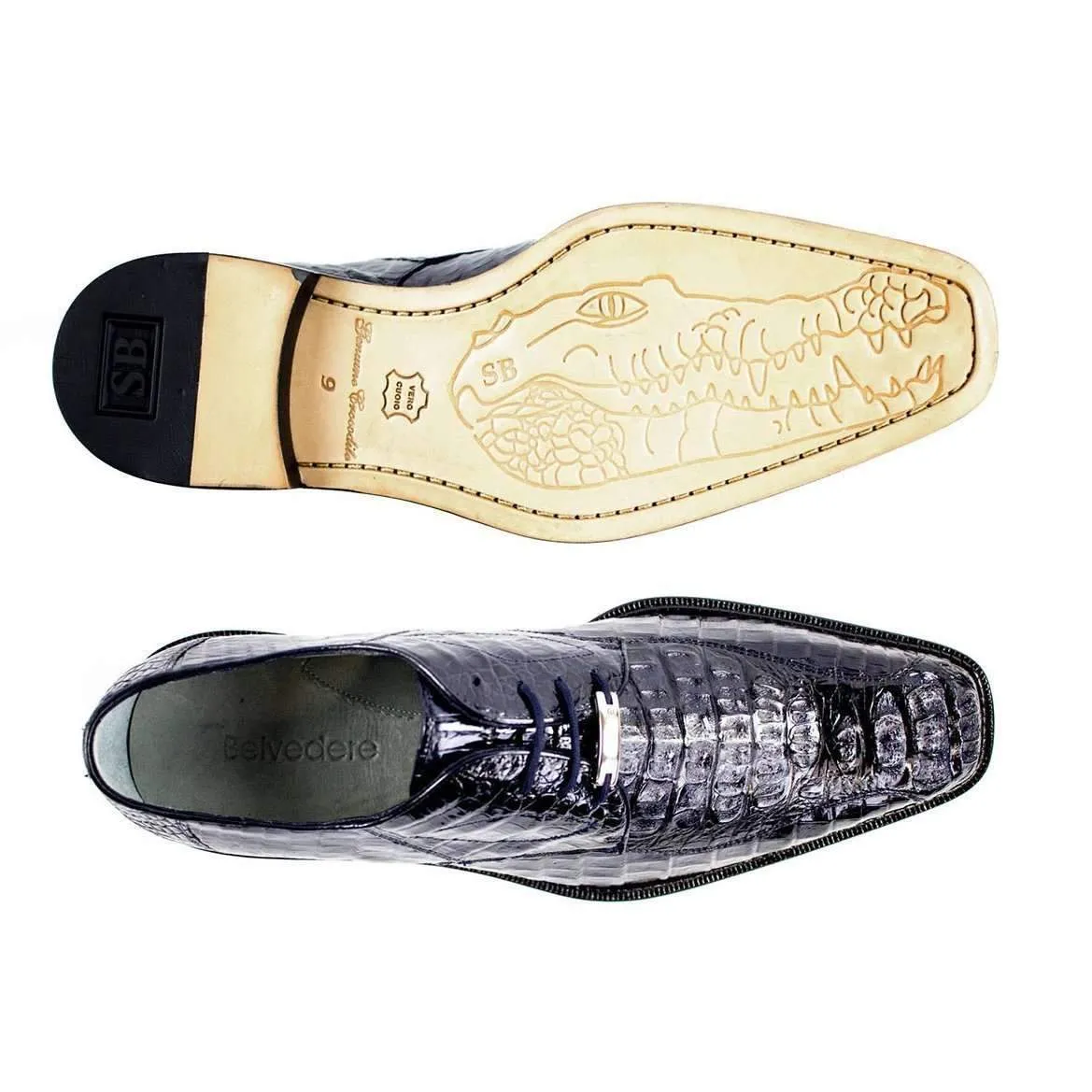 Belvedere Chapo 1465 Men's Designer Shoes Exotic Crocodile Hornback Oxfords (BV1006)