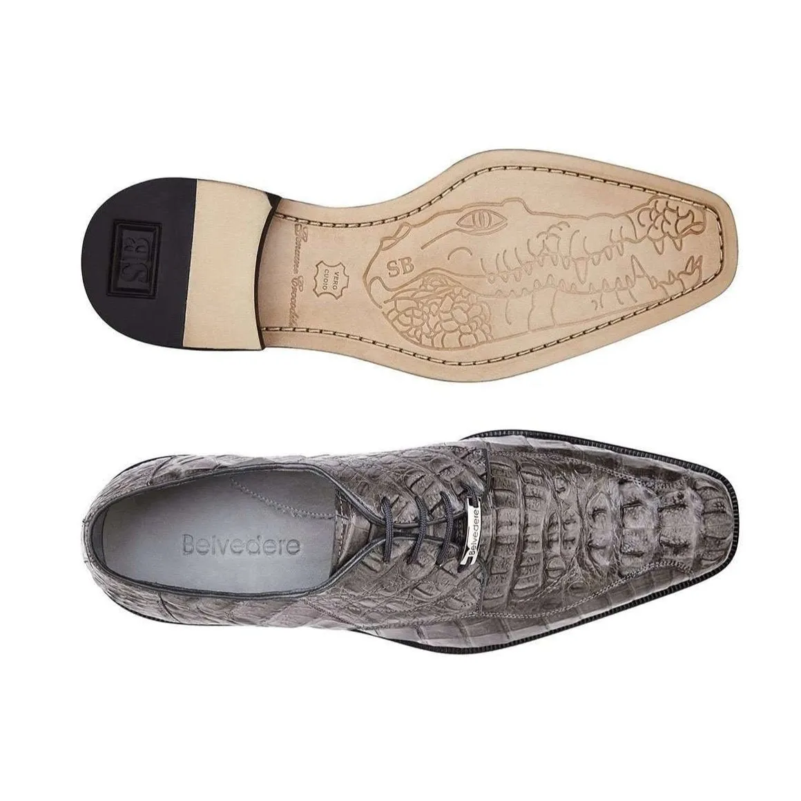 Belvedere Chapo 1465 Men's Designer Shoes Exotic Crocodile Hornback Oxfords (BV1006)