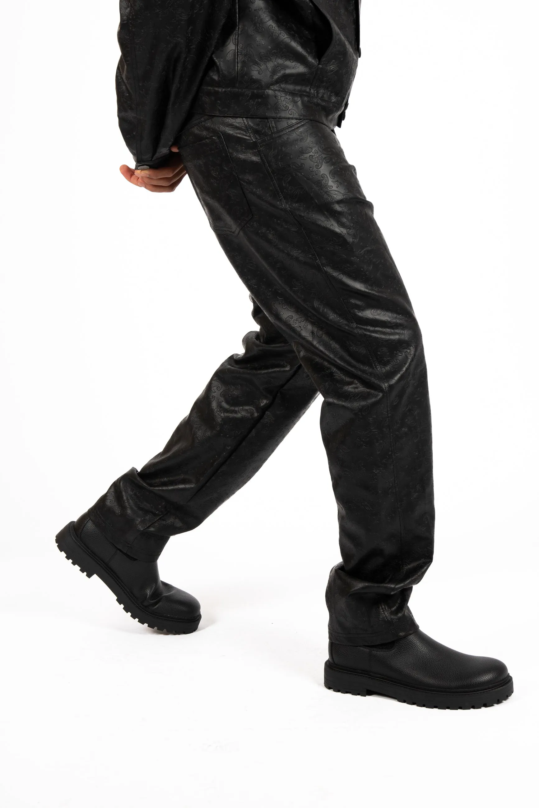 Black PU Paisley Embossed Trouser