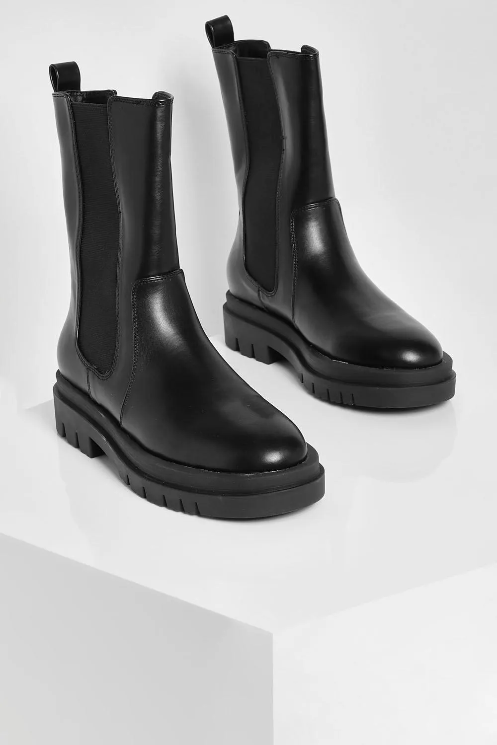 Boohoo High Calf Chelsea Boots, Black