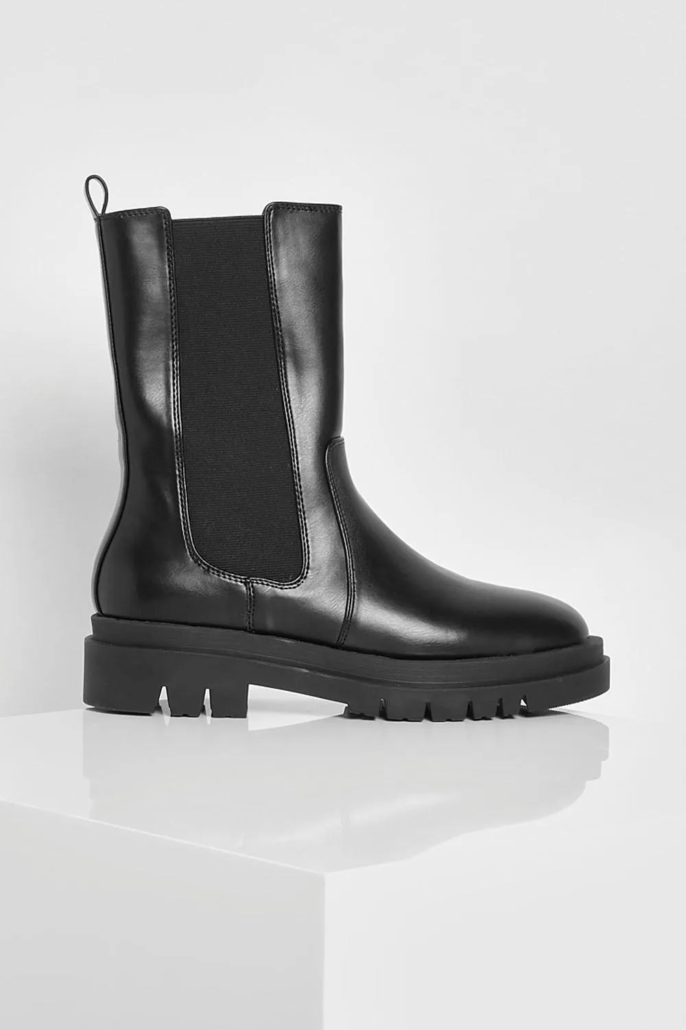 Boohoo High Calf Chelsea Boots, Black
