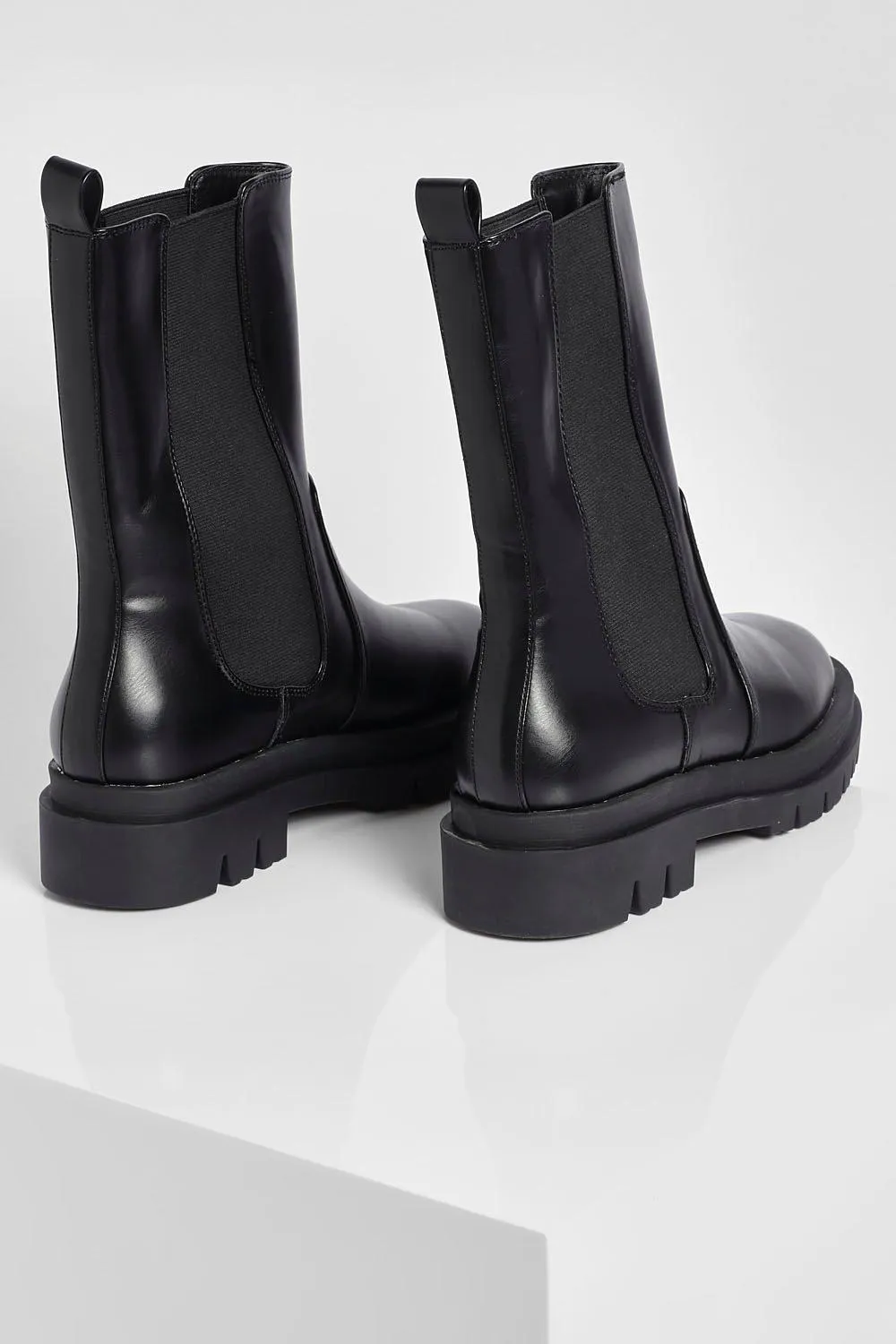 Boohoo High Calf Chelsea Boots, Black
