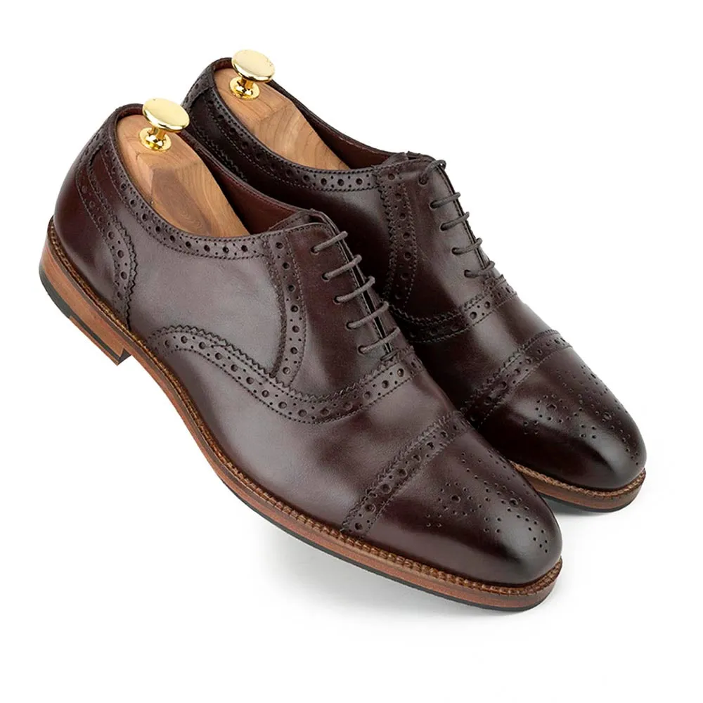 Brown Classic Welted Captoe Oxfords