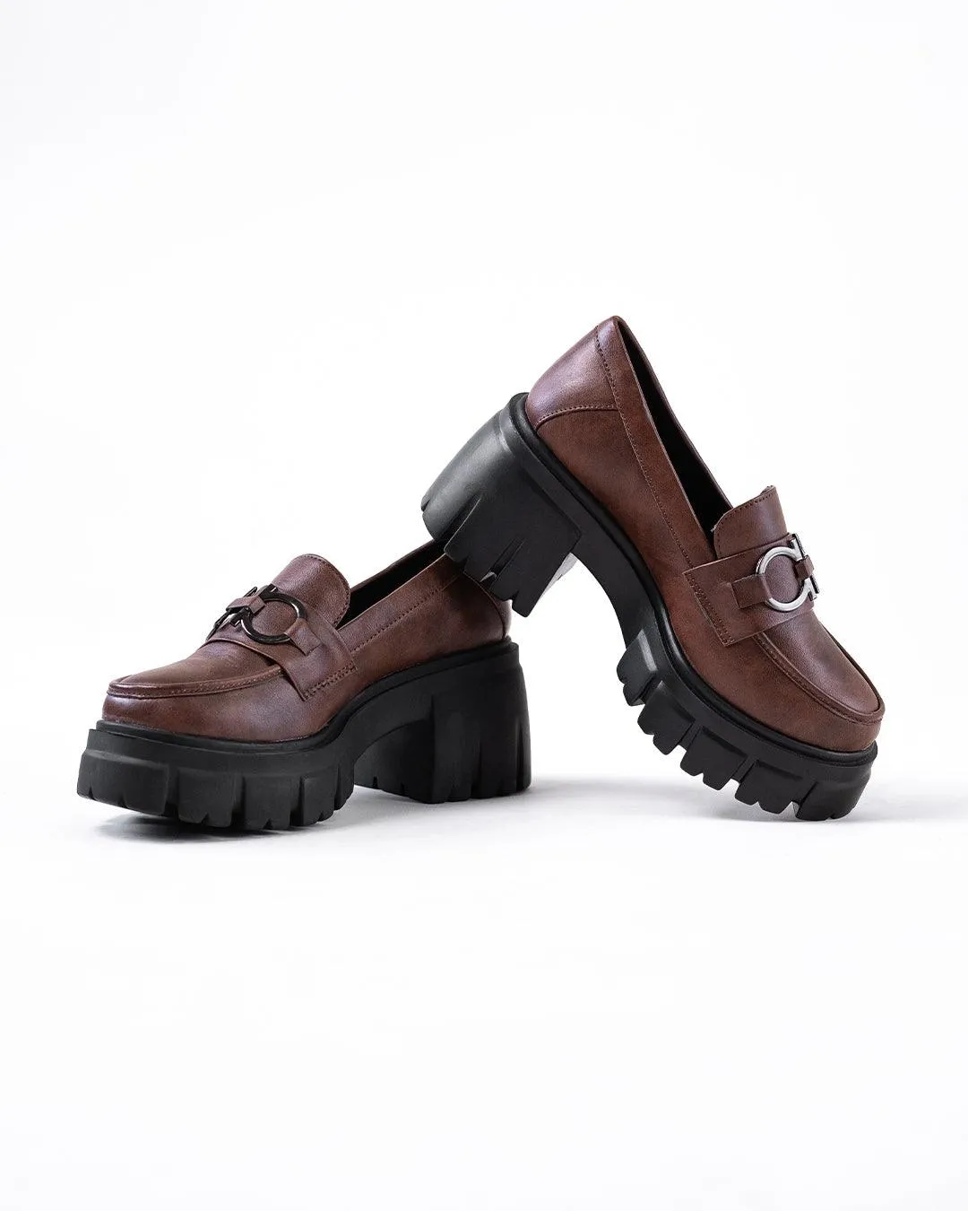 Chain Decor Korean Style Chunky Brown Shoes
