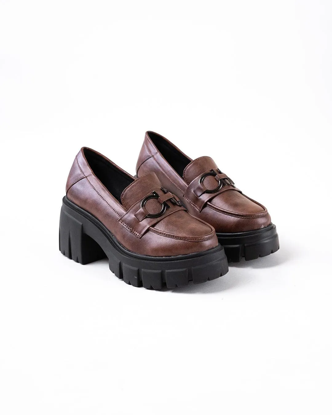 Chain Decor Korean Style Chunky Brown Shoes