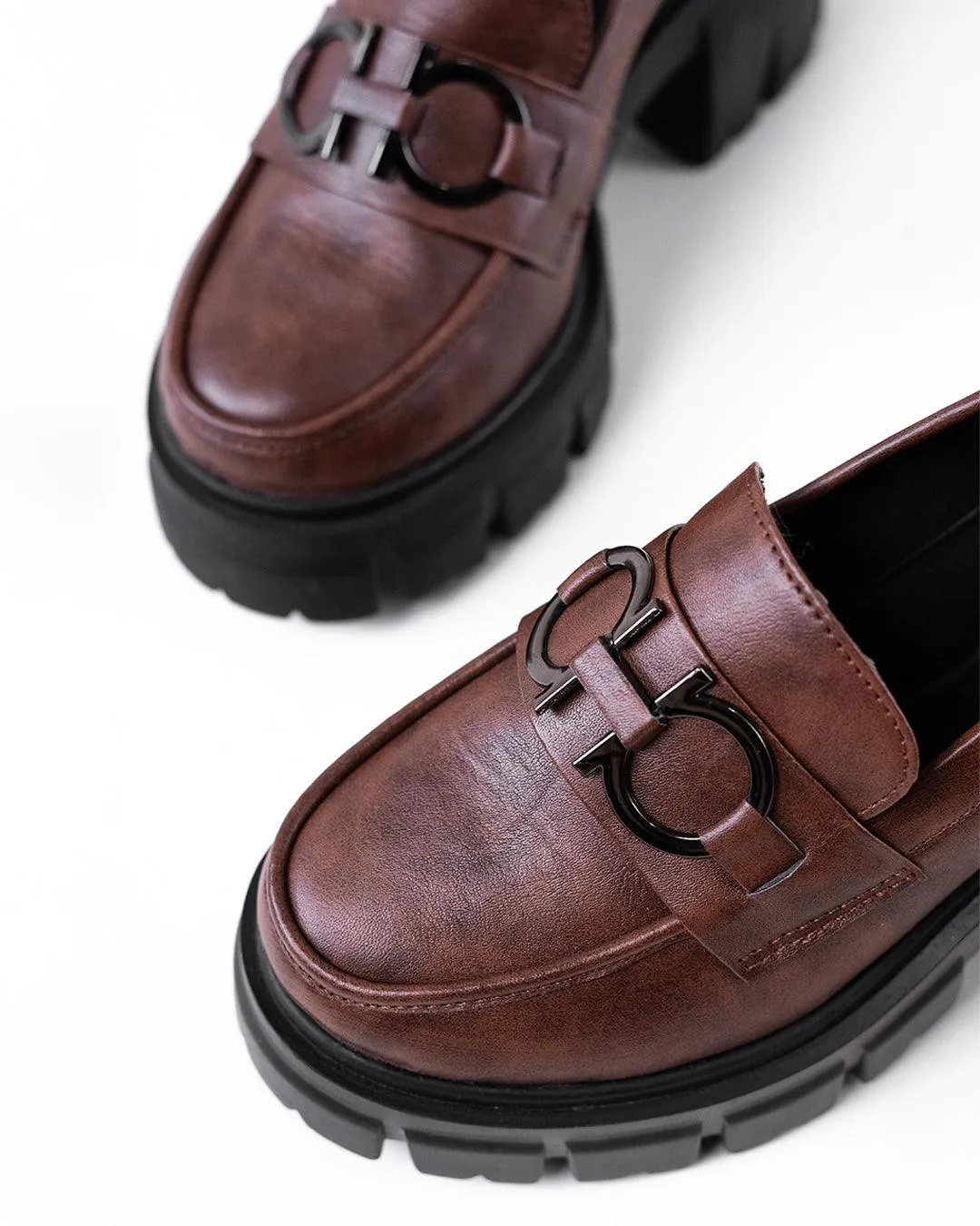 Chain Decor Korean Style Chunky Brown Shoes