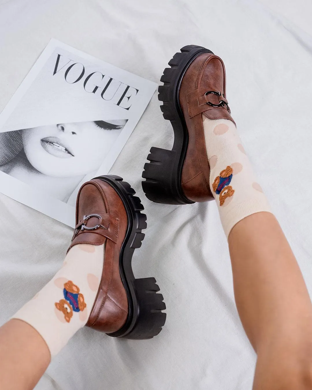 Chain Decor Korean Style Chunky Brown Shoes