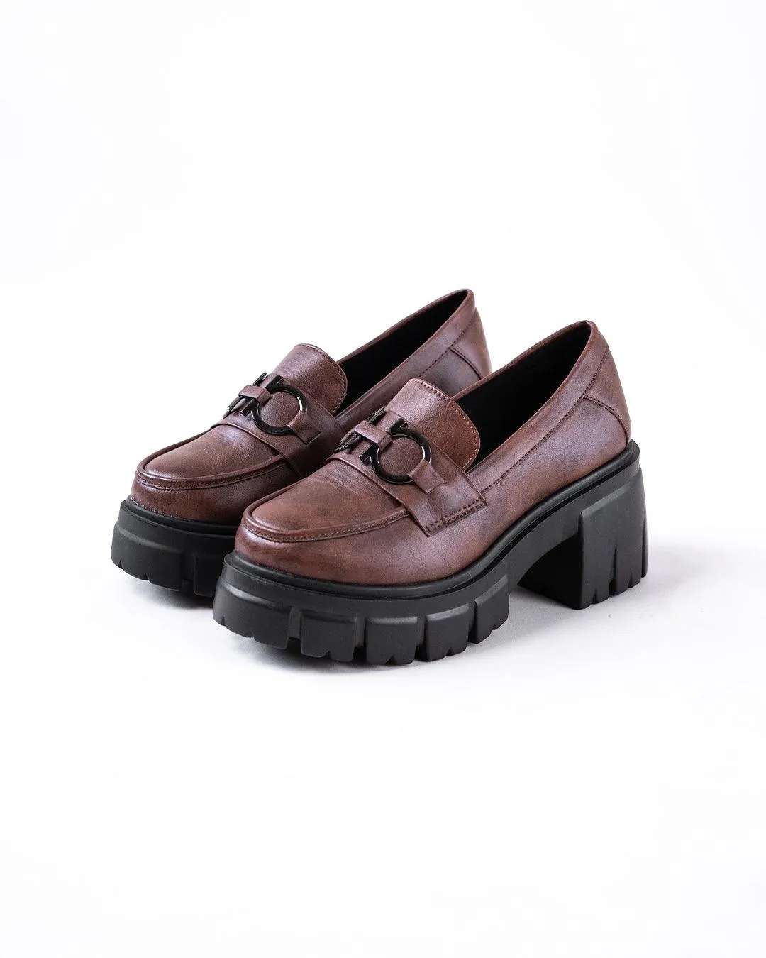 Chain Decor Korean Style Chunky Brown Shoes