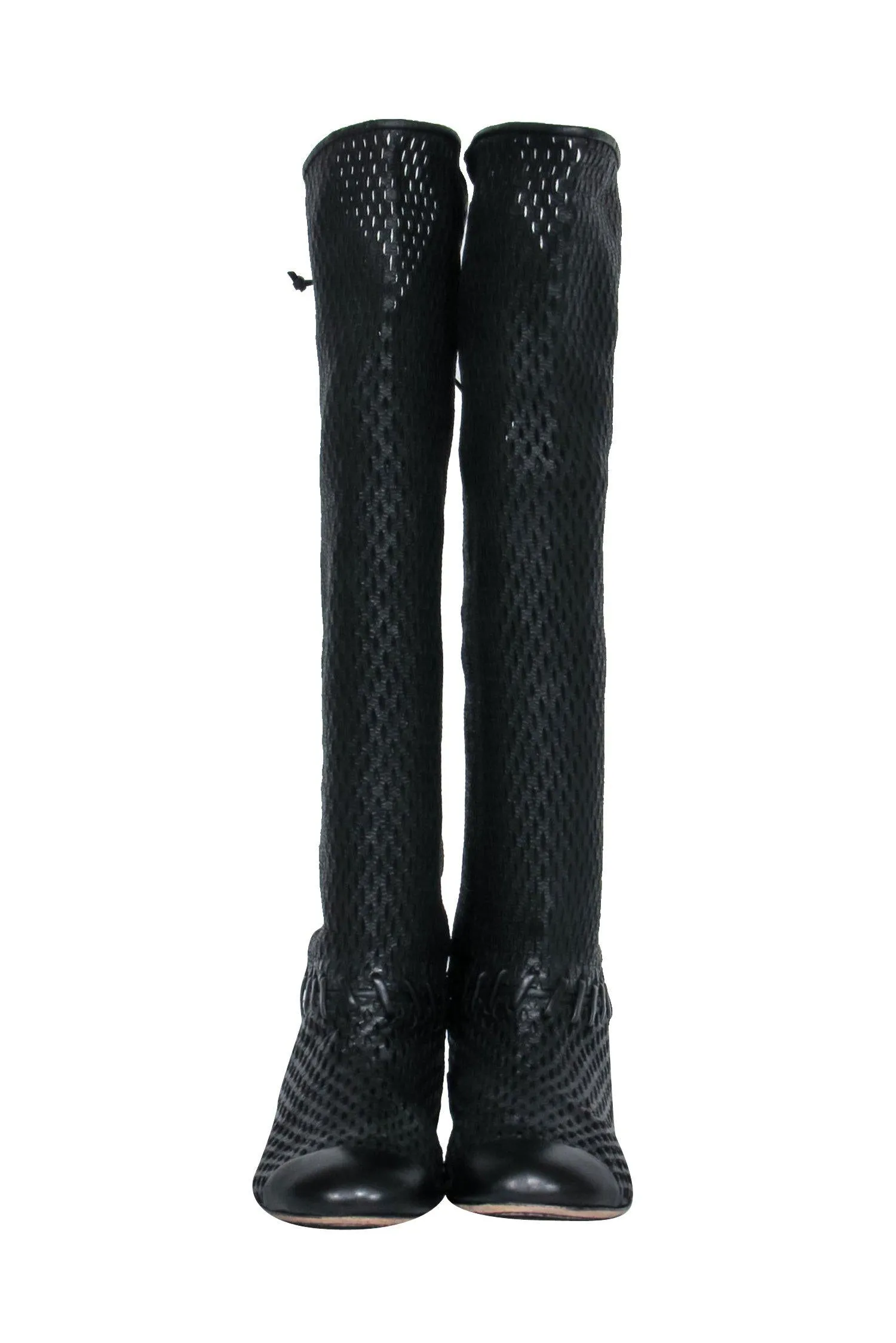 Chanel - Black Woven Knee High Lace-Up Boots Sz 7