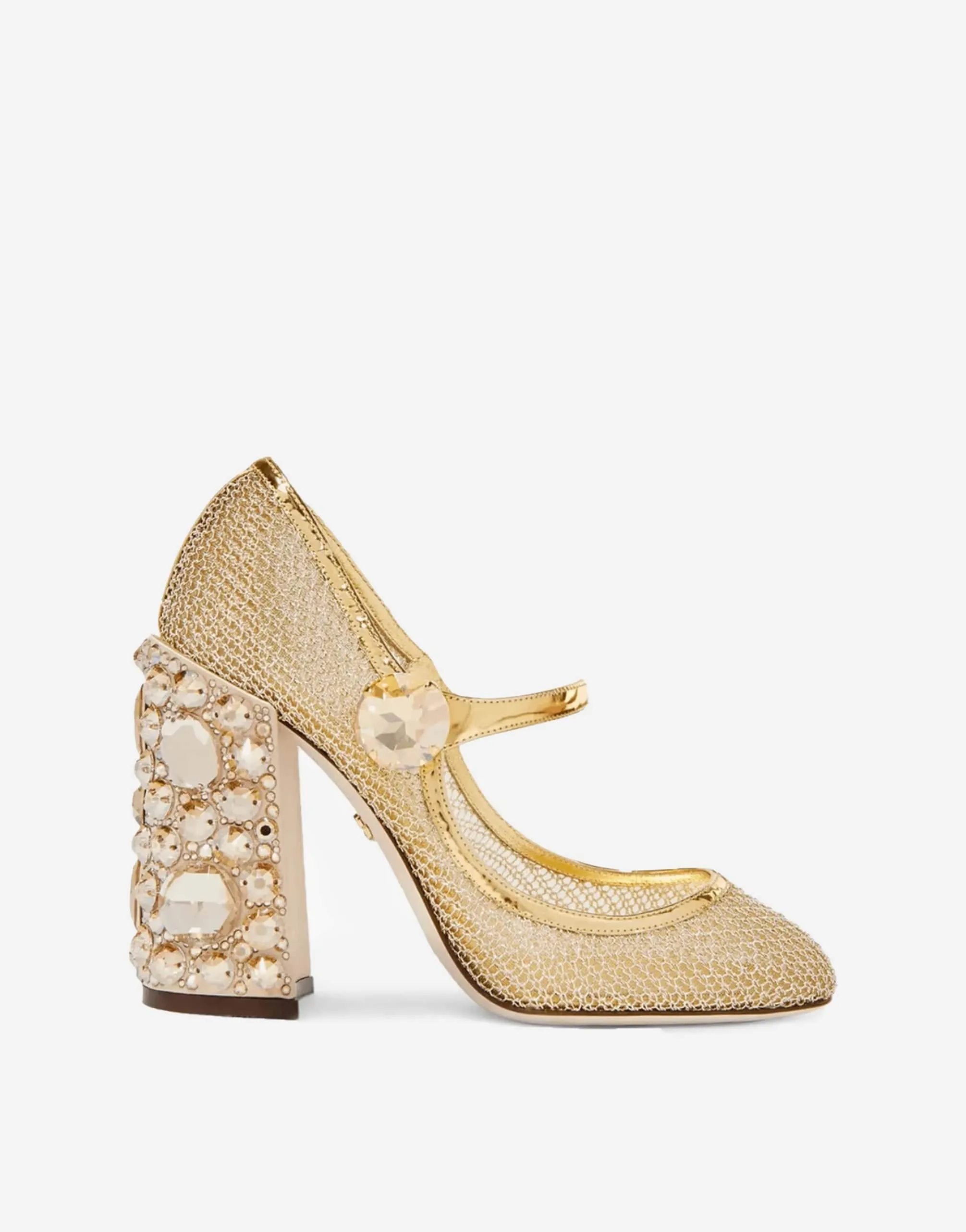 Crystal-Embellished Metallic Mary Jane Pumps