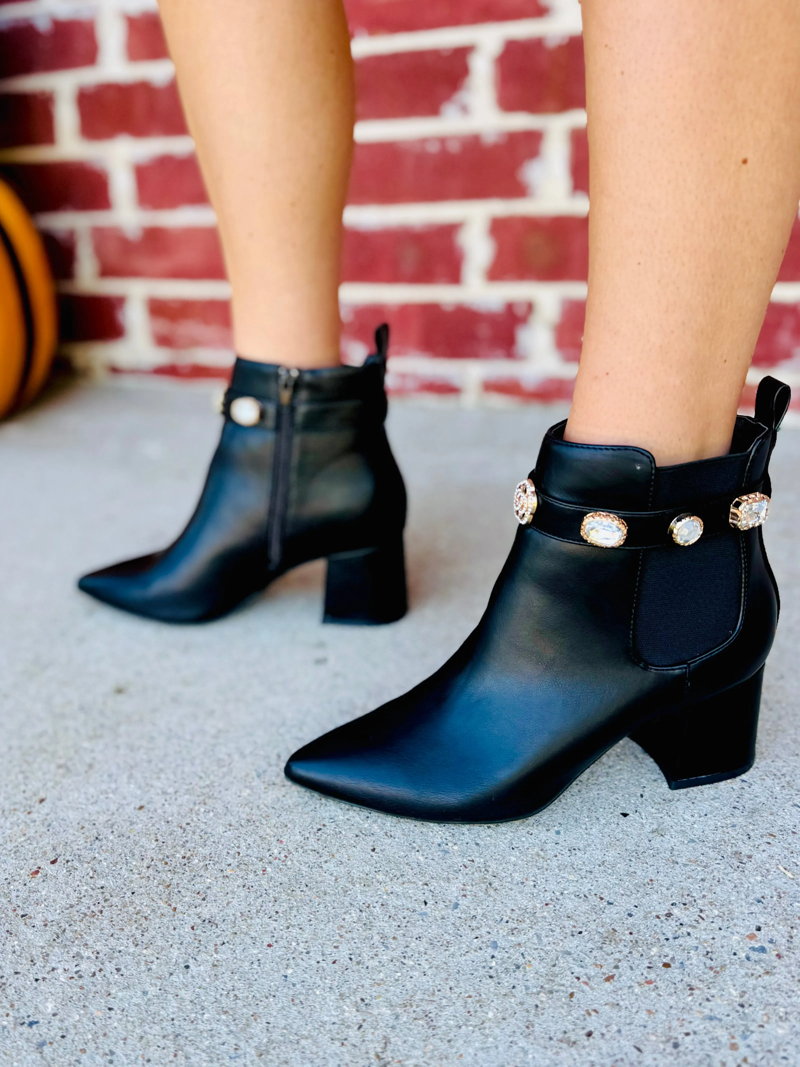 Daunting Diva Sleek Black Boots with Crystals