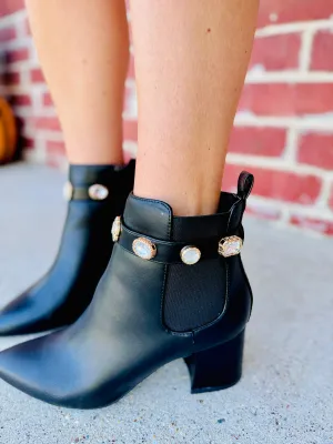 Daunting Diva Sleek Black Boots with Crystals