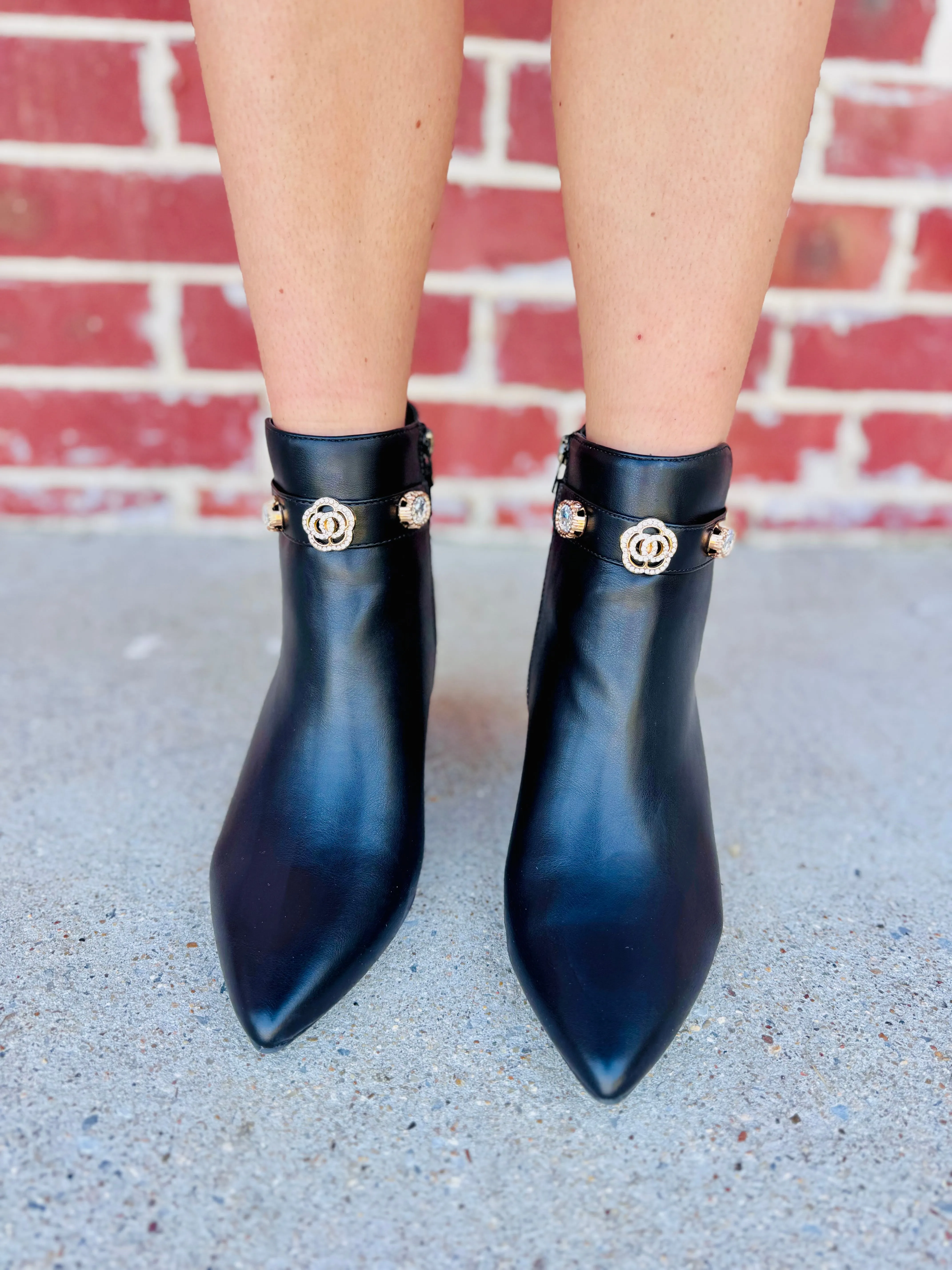 Daunting Diva Sleek Black Boots with Crystals