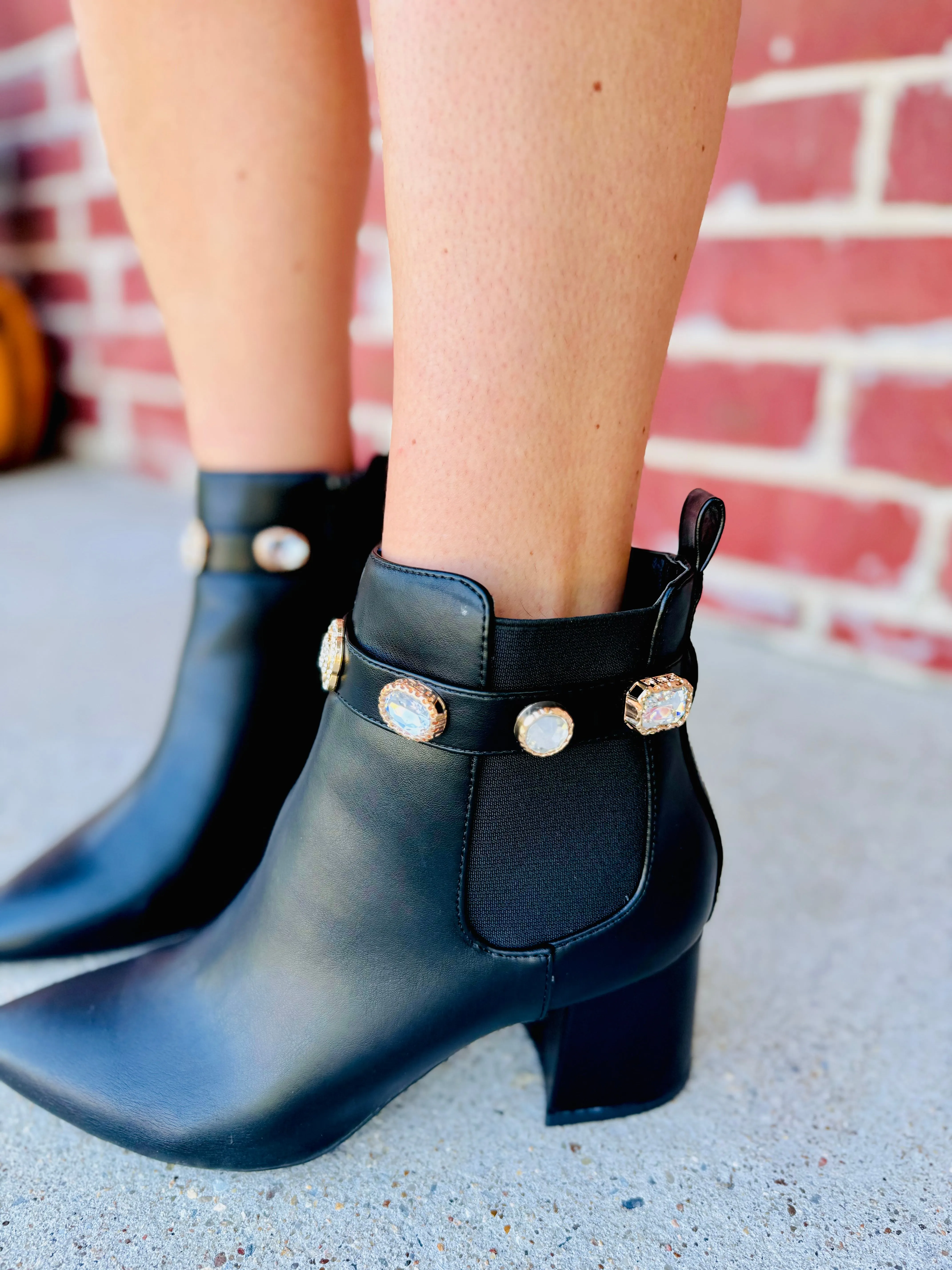 Daunting Diva Sleek Black Boots with Crystals
