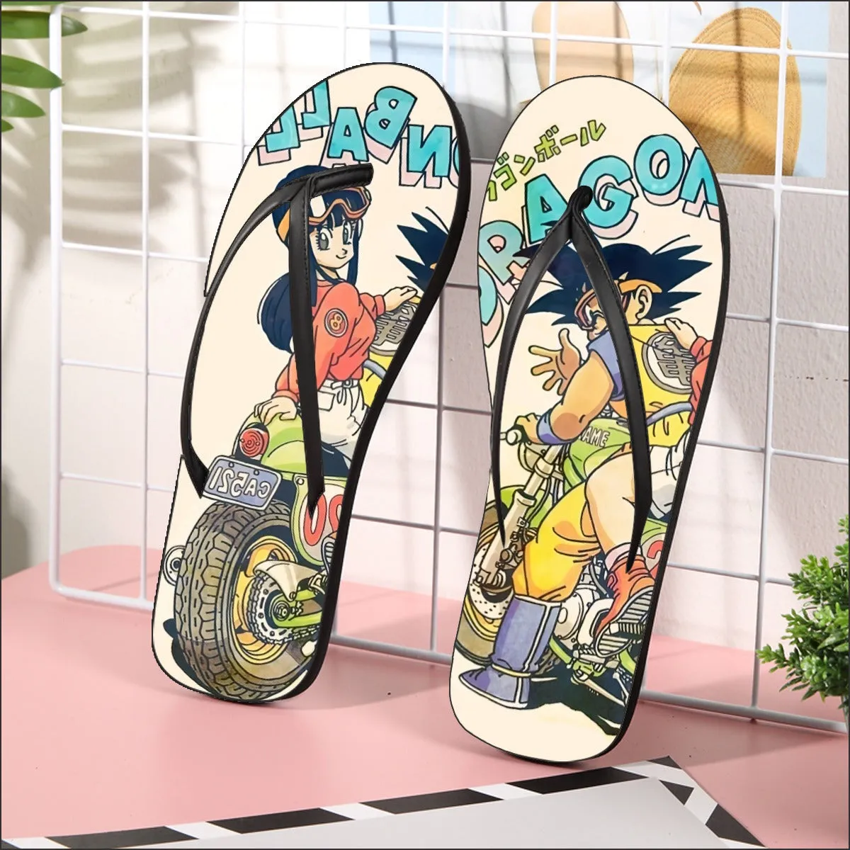 DBZ Goku Chi Chi Biker Motorbike Glasses Cool Design Streetwear Flip Flops