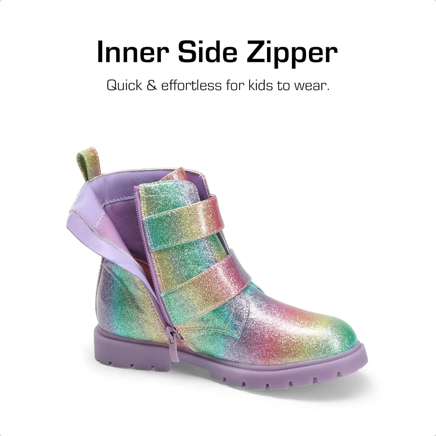 DREAM PAIRS Girls Boys Glitter Ankle Boots Side Zipper Combat Shoes with Buckles Toddler/Little Kid/Big Kid