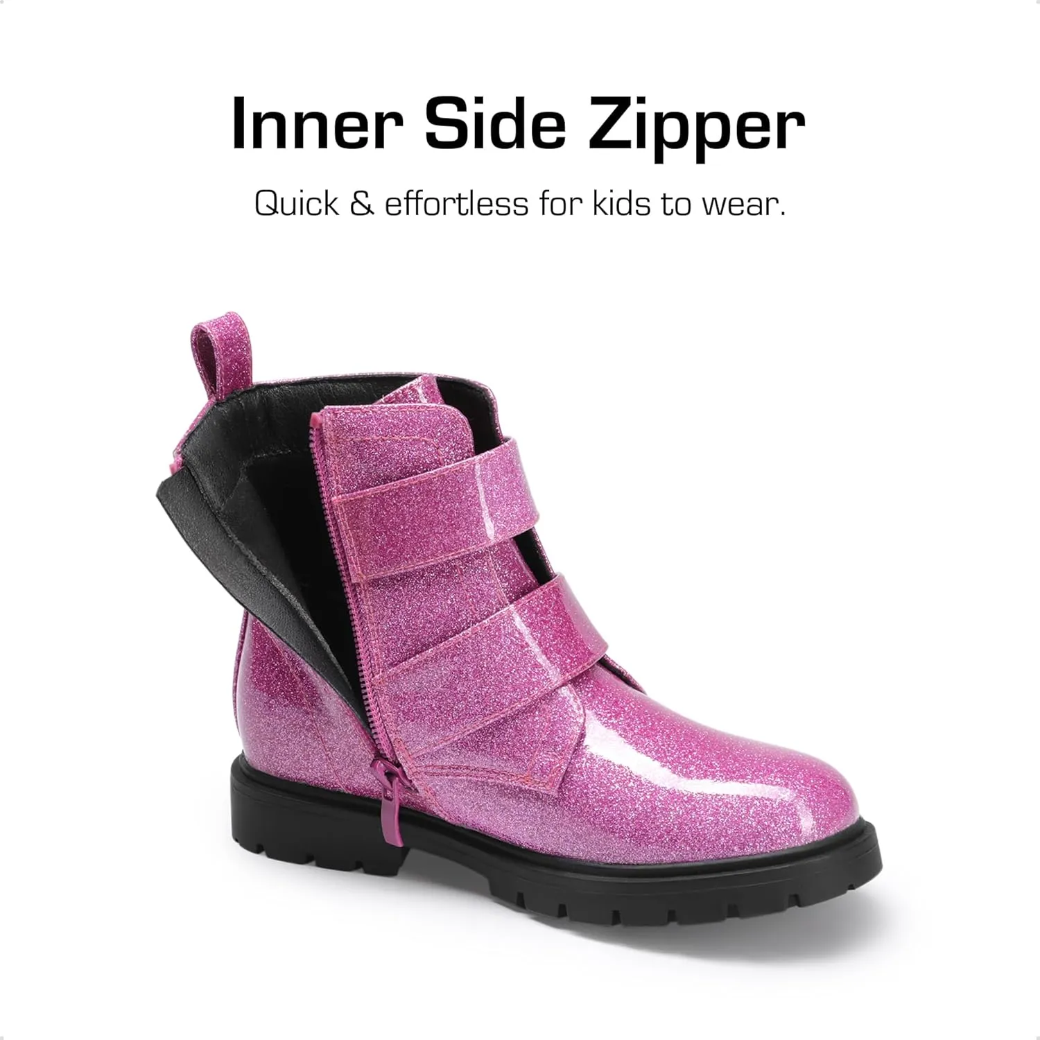 DREAM PAIRS Girls Boys Glitter Ankle Boots Side Zipper Combat Shoes with Buckles Toddler/Little Kid/Big Kid