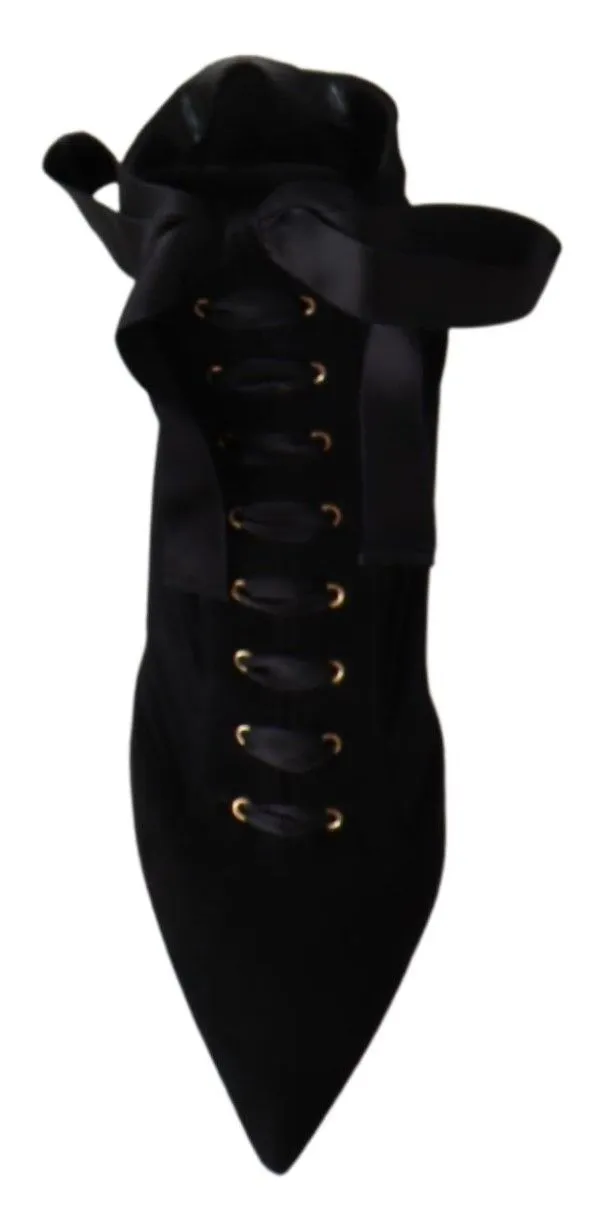 Elegant Black Ankle Heel Boots with Leather Sole
