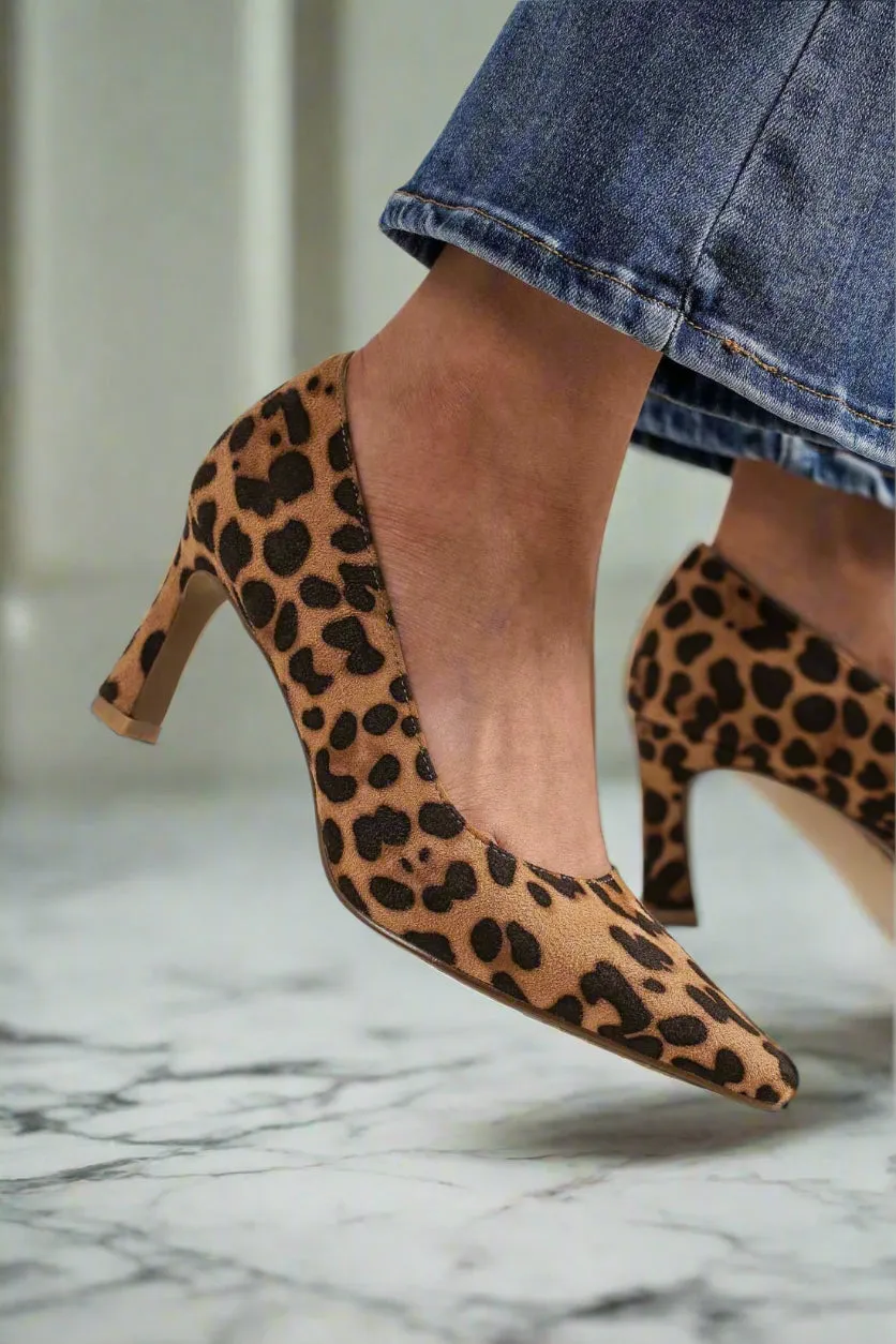 Faux Suede Leopard Point Toe Pumps