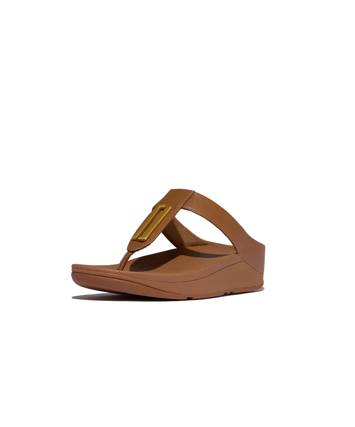 FitFlop Fino Gold Trim Leather Toe Post Sandals Tan