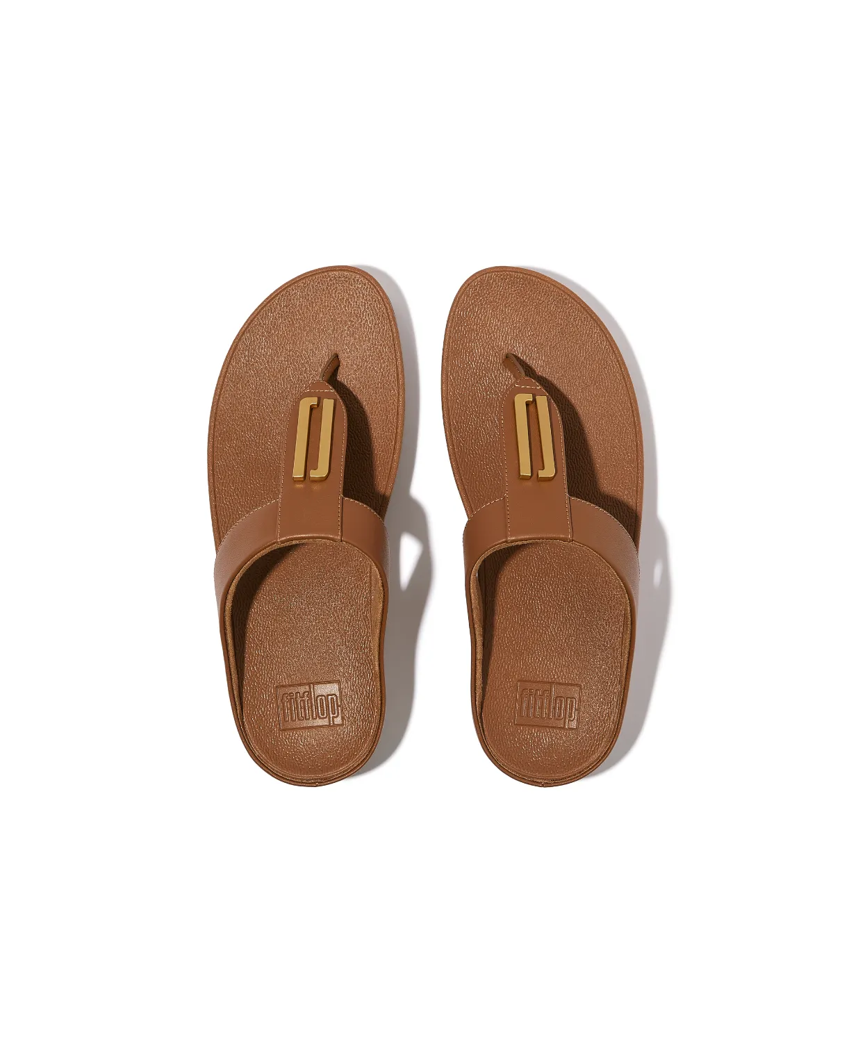 FitFlop Fino Gold Trim Leather Toe Post Sandals Tan