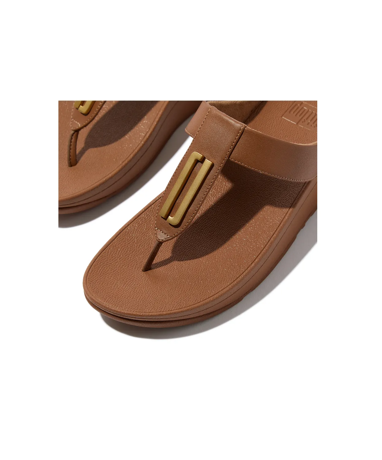 FitFlop Fino Gold Trim Leather Toe Post Sandals Tan