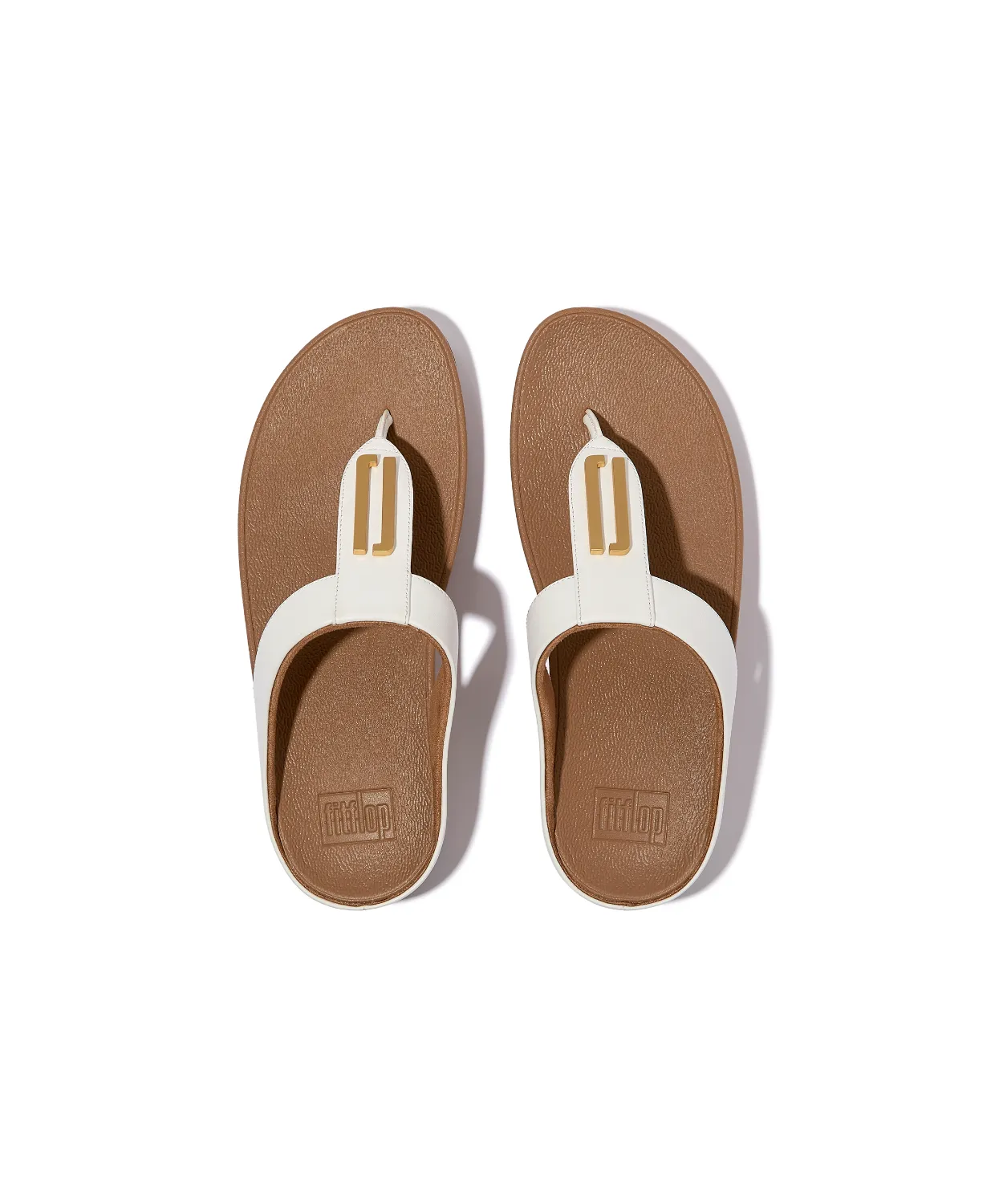 FitFlop Fino Gold Trim Leather Toe Post Sandals Urban White