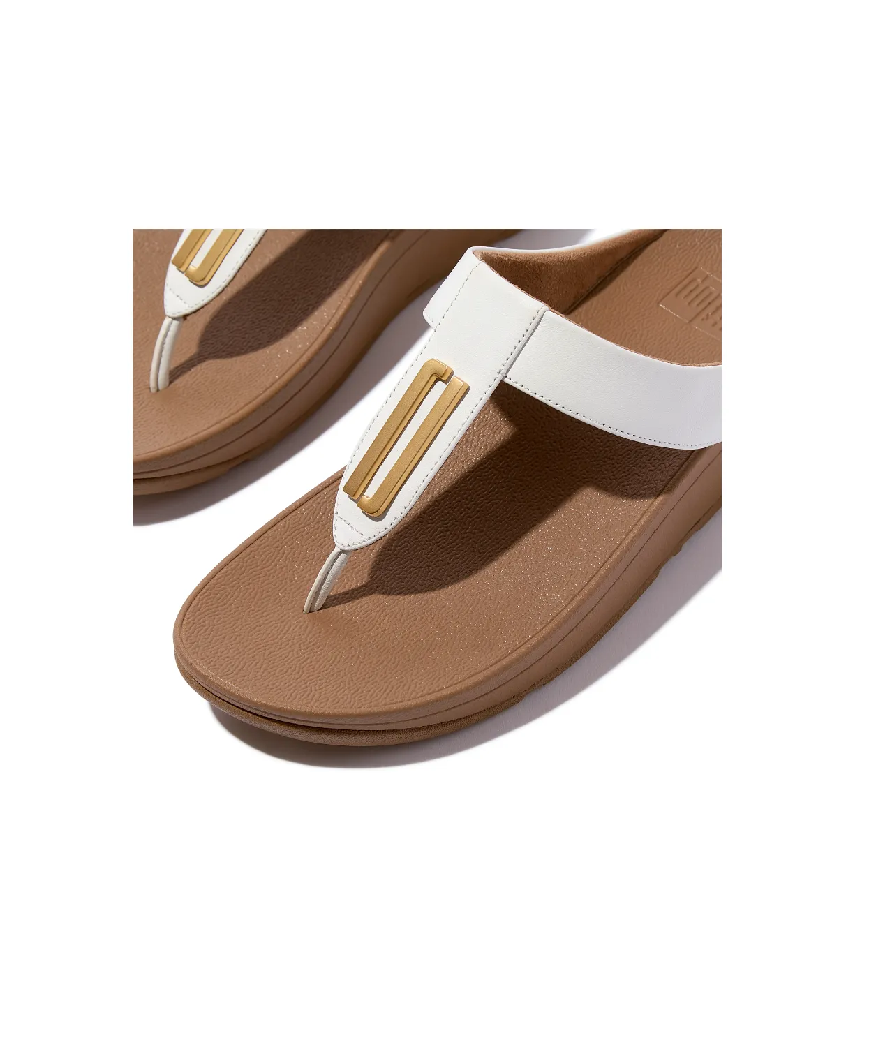 FitFlop Fino Gold Trim Leather Toe Post Sandals Urban White
