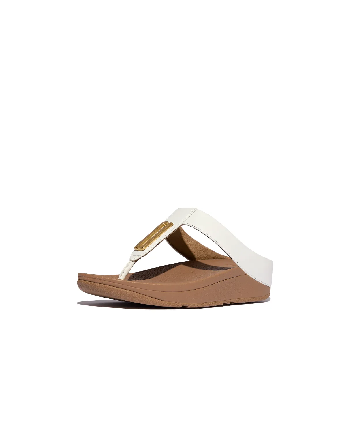 FitFlop Fino Gold Trim Leather Toe Post Sandals Urban White