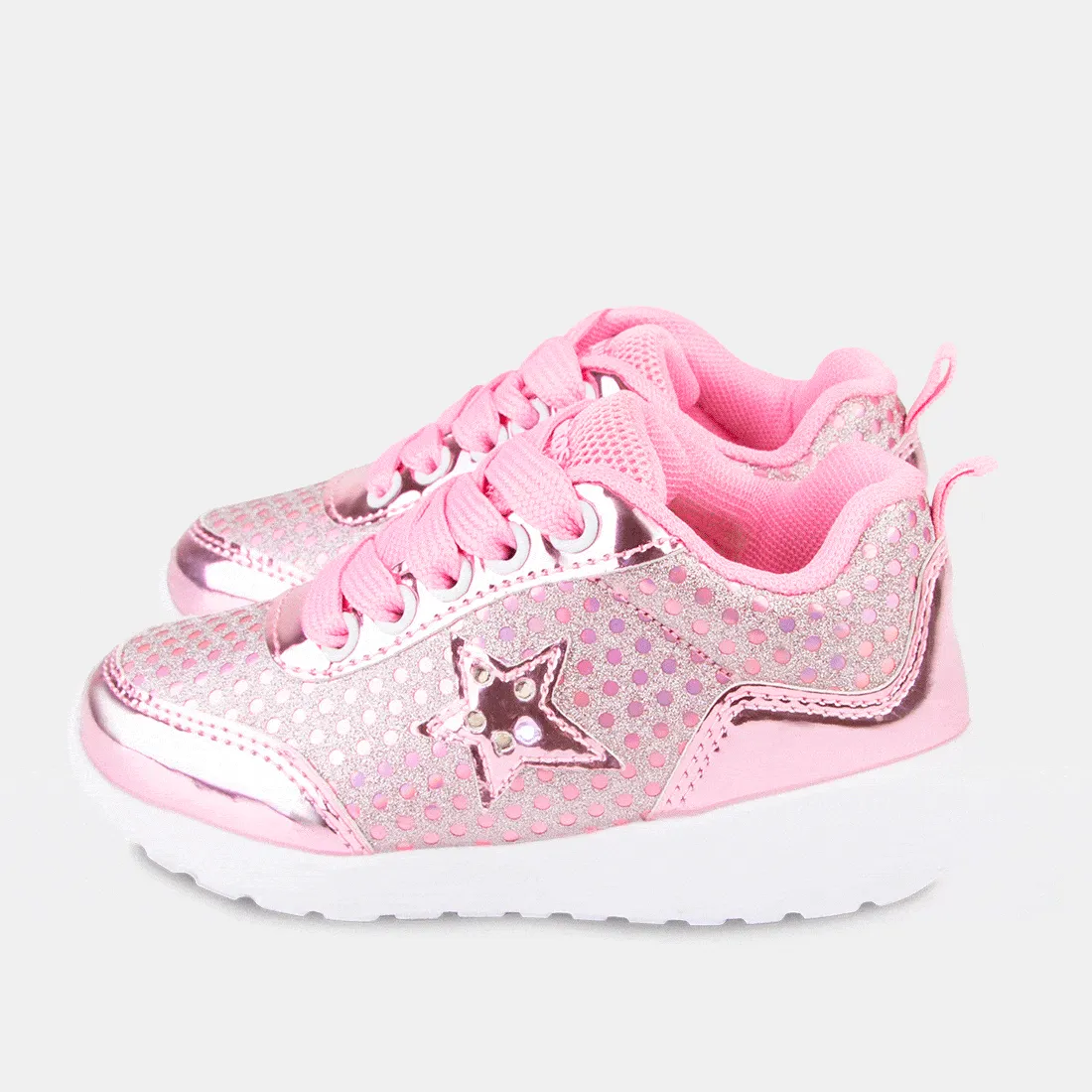 Girl's Glitter Star Pink Sneakers with Lights