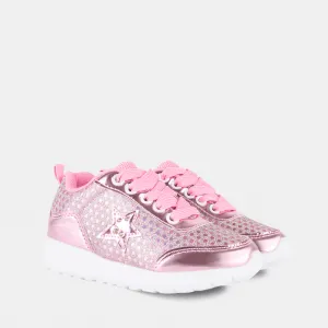 Girl's Glitter Star Pink Sneakers with Lights