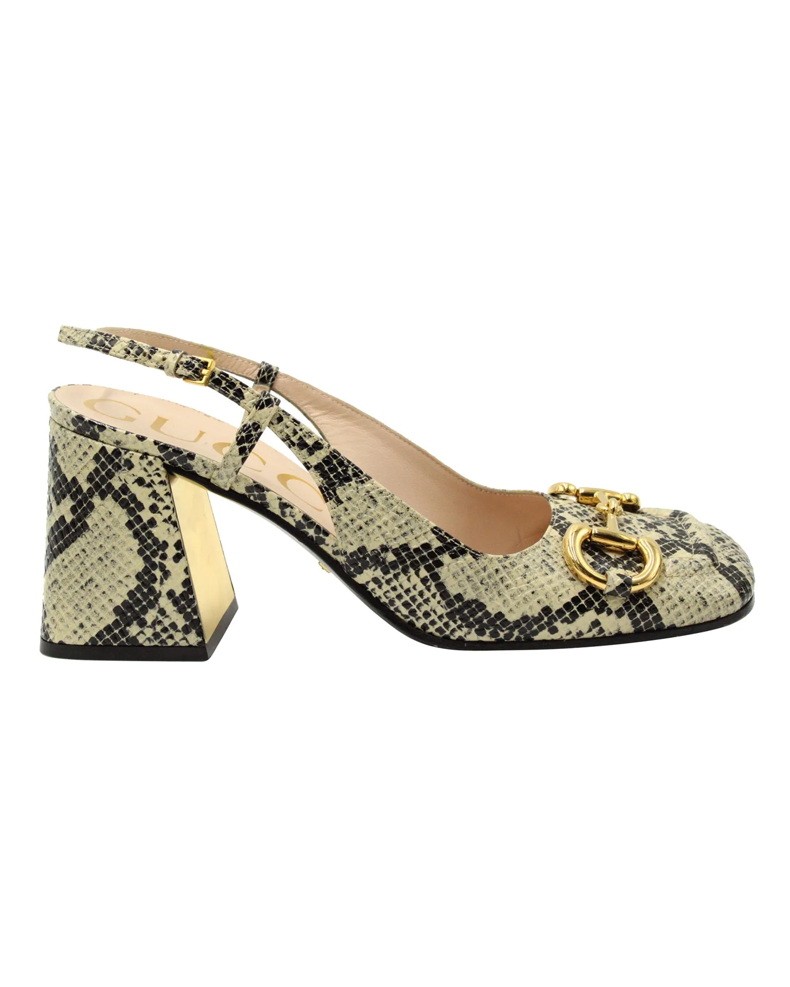 Gucci Horsebit Snakeskin-Embossed Slingback Pumps in Multicolor Leather