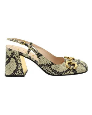 Gucci Horsebit Snakeskin-Embossed Slingback Pumps in Multicolor Leather
