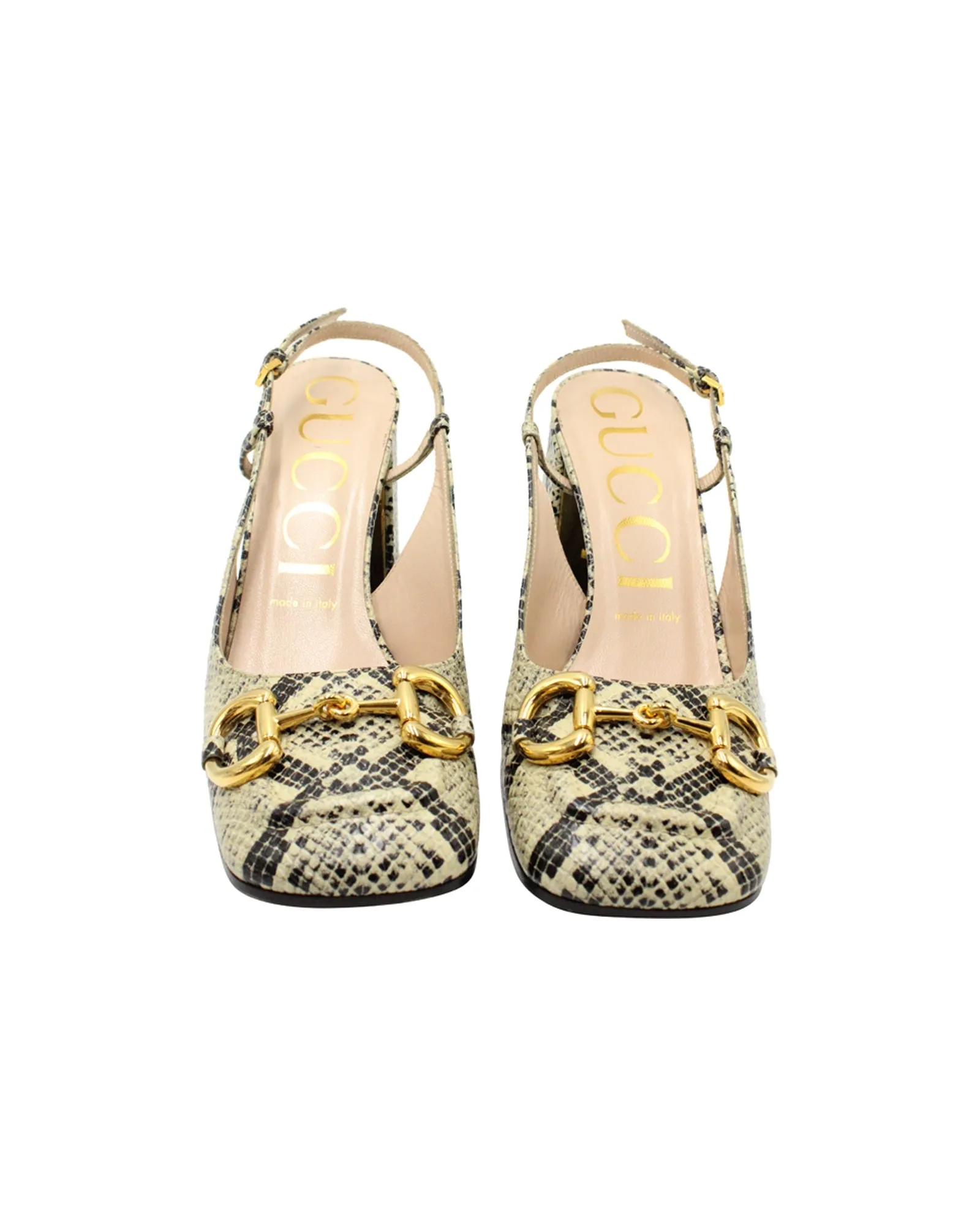 Gucci Horsebit Snakeskin-Embossed Slingback Pumps in Multicolor Leather