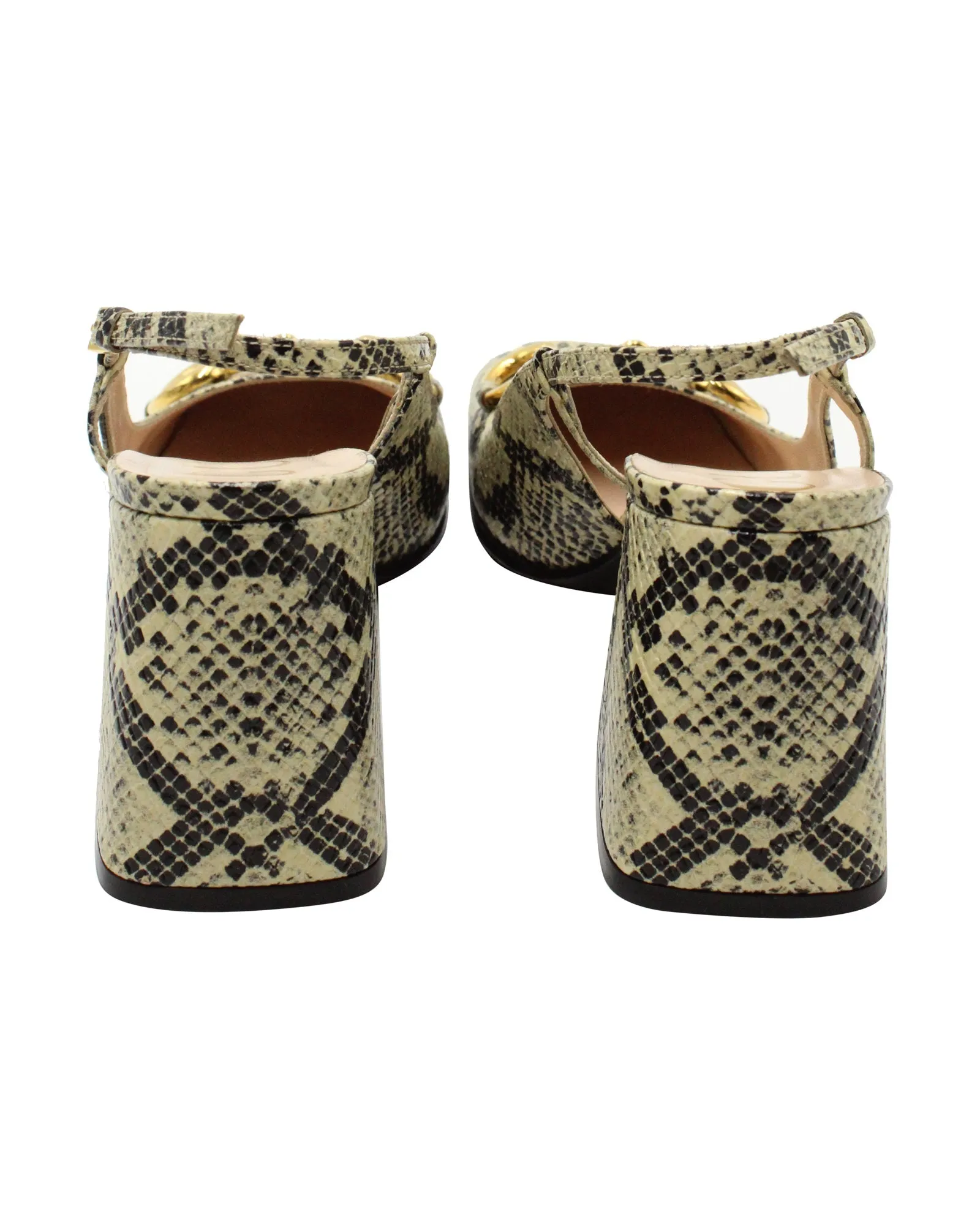 Gucci Horsebit Snakeskin-Embossed Slingback Pumps in Multicolor Leather