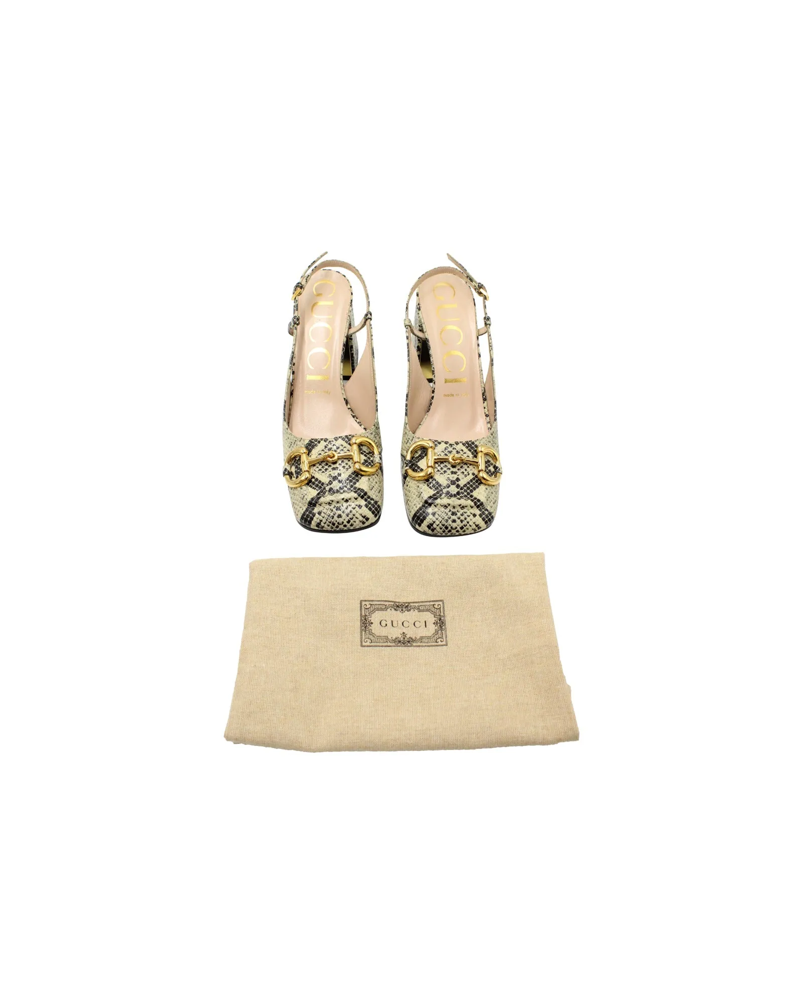 Gucci Horsebit Snakeskin-Embossed Slingback Pumps in Multicolor Leather