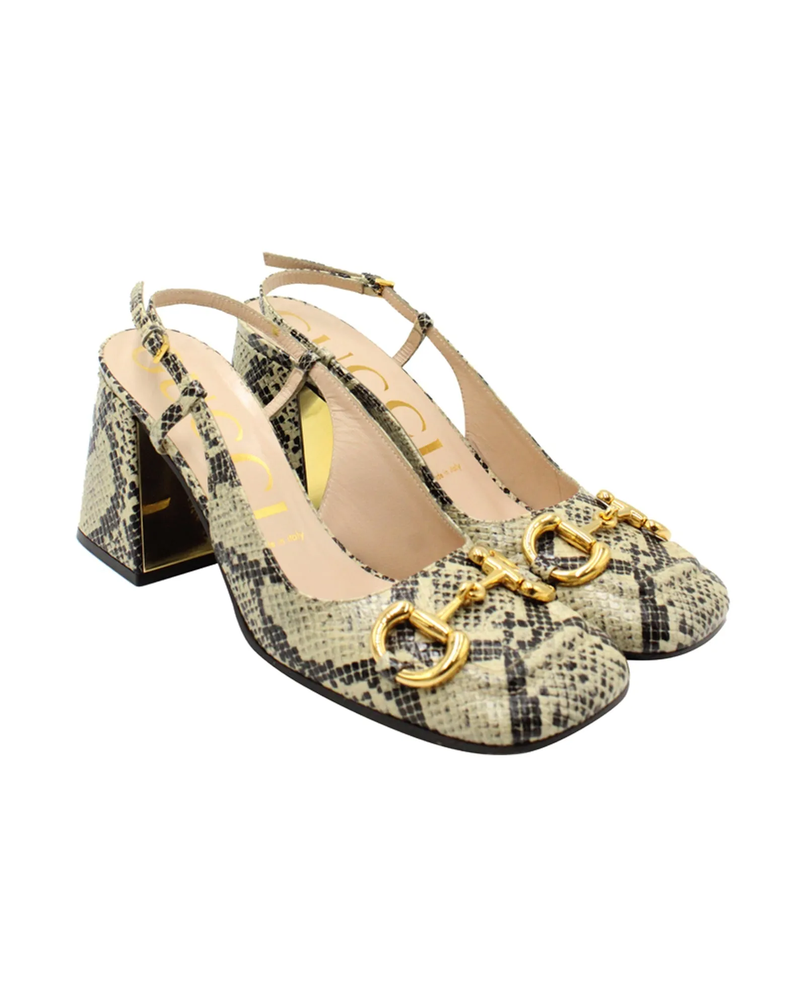 Gucci Horsebit Snakeskin-Embossed Slingback Pumps in Multicolor Leather