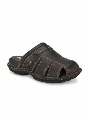 Hitz Men's Brown Leather Comfort Slippers