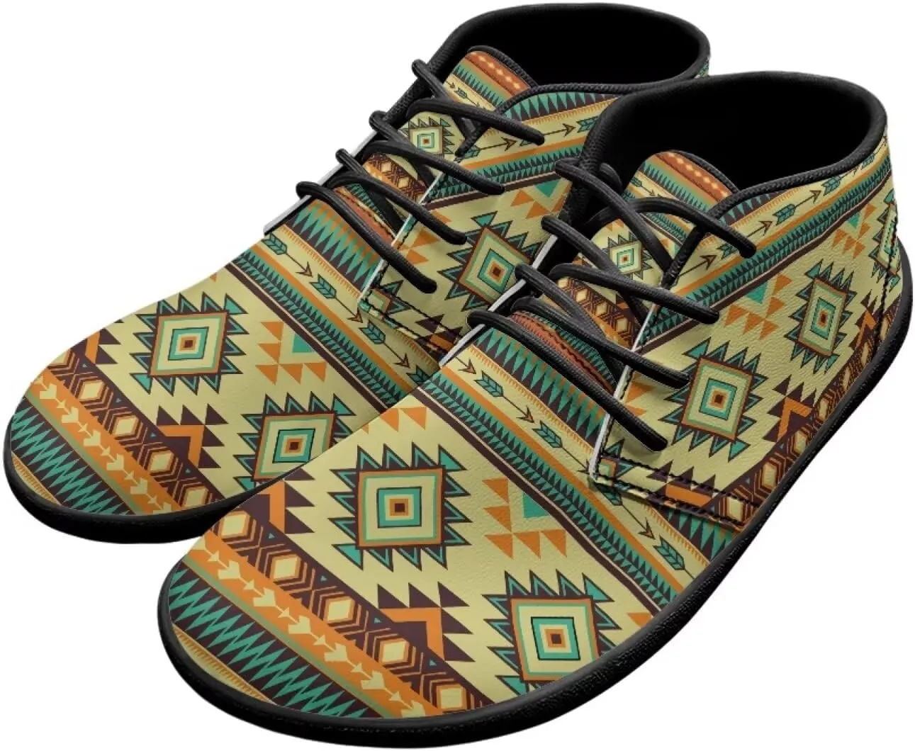 Howilath Aztec Tribal Print Barefoot Shoes Men Leather Low Zero Drop Sneaker Cross Training Shoes for Hiking Diving
