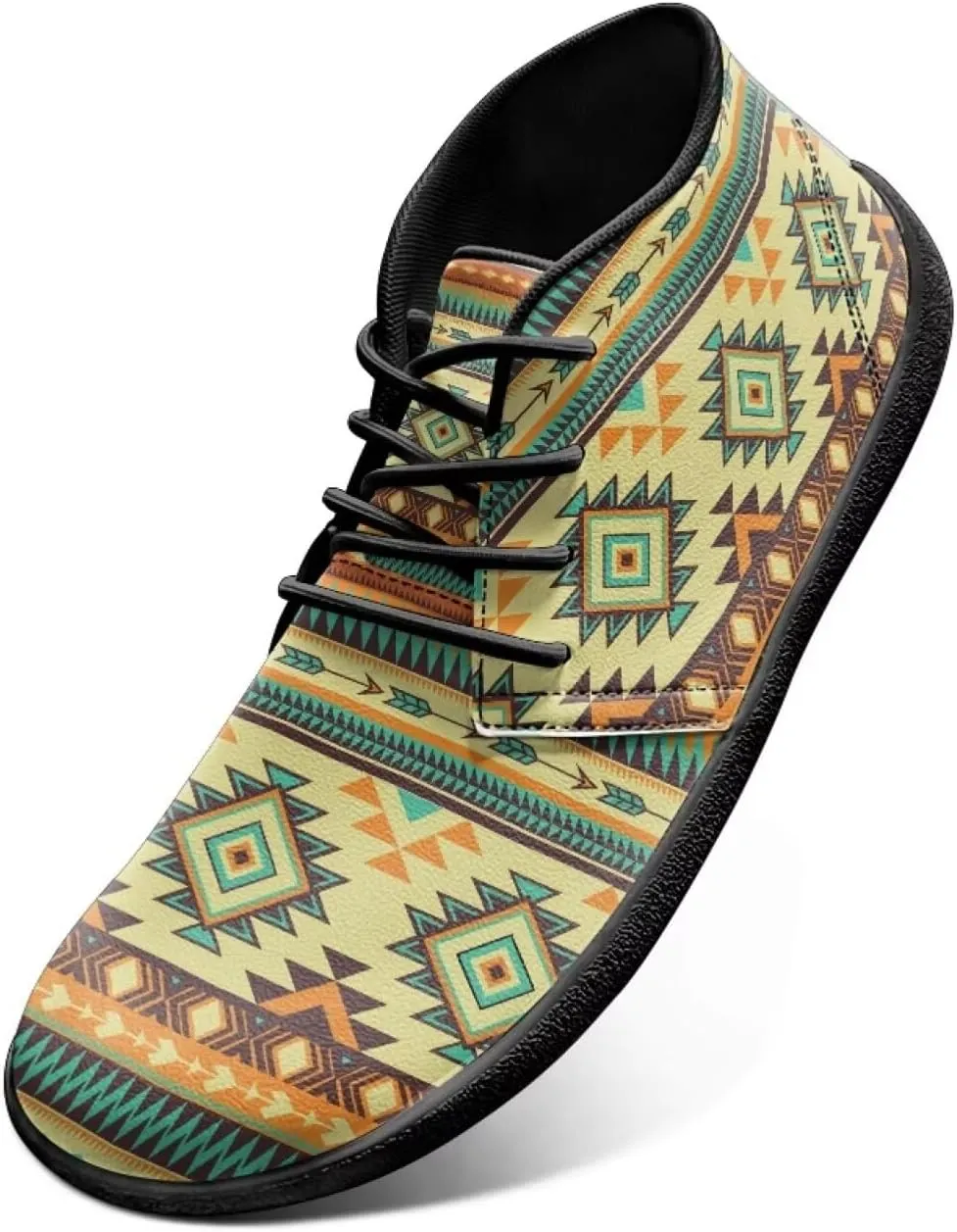 Howilath Aztec Tribal Print Barefoot Shoes Men Leather Low Zero Drop Sneaker Cross Training Shoes for Hiking Diving