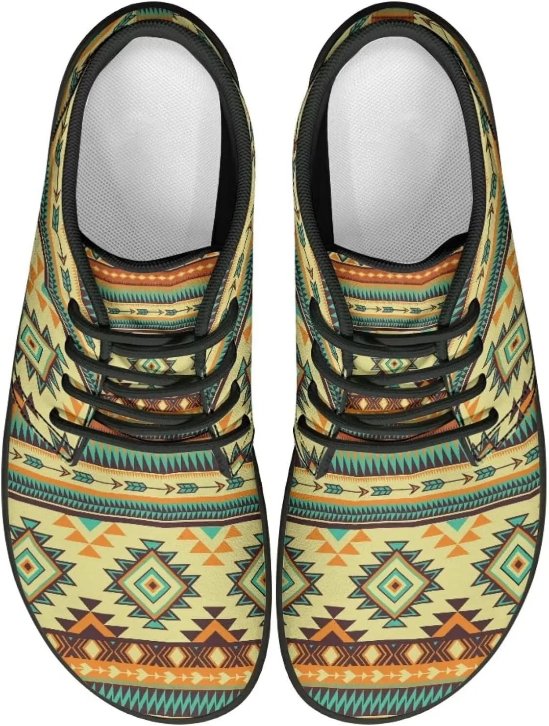 Howilath Aztec Tribal Print Barefoot Shoes Men Leather Low Zero Drop Sneaker Cross Training Shoes for Hiking Diving