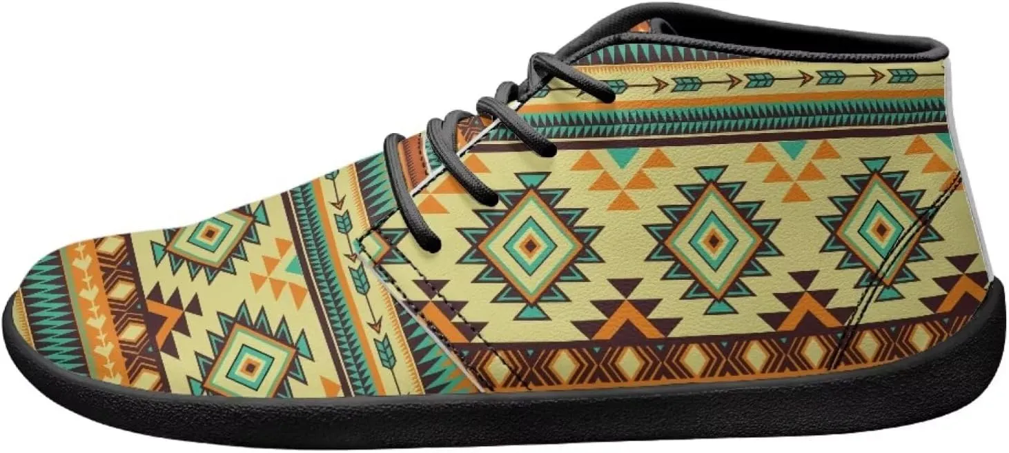 Howilath Aztec Tribal Print Barefoot Shoes Men Leather Low Zero Drop Sneaker Cross Training Shoes for Hiking Diving