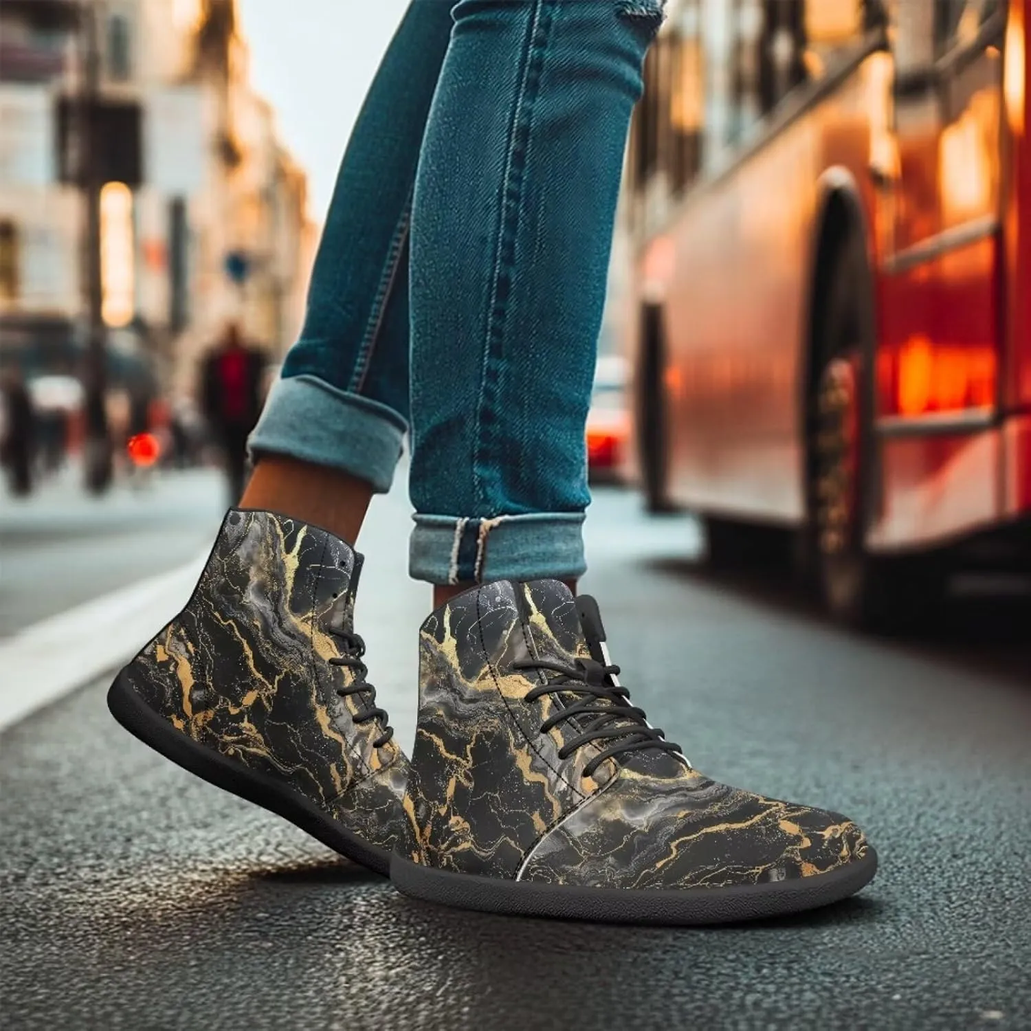 Howilath Marble Print High Top Sneakers for Men Wide Toe Barefoot Shoes Waterproof Running Cross Training Shoe