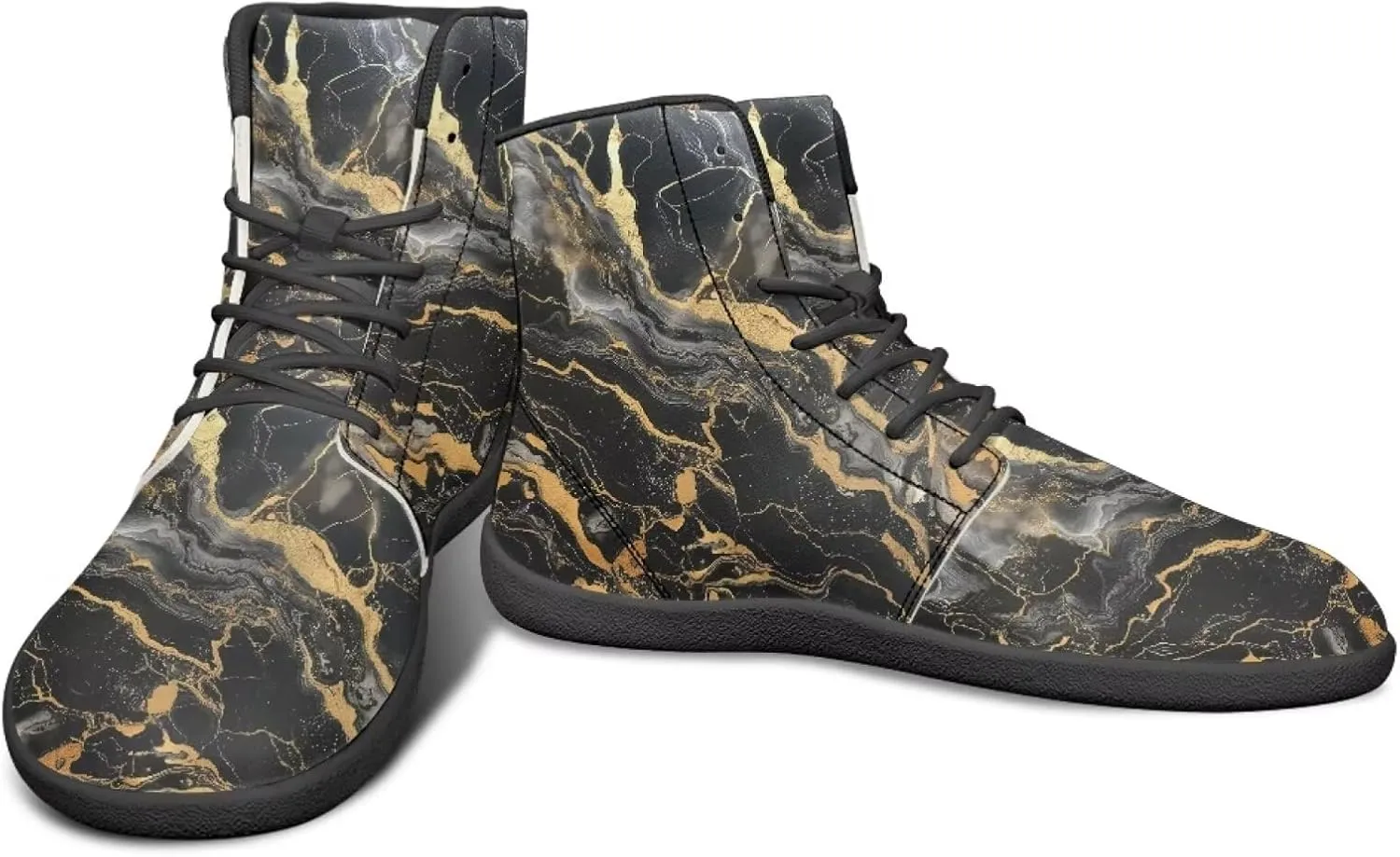 Howilath Marble Print High Top Sneakers for Men Wide Toe Barefoot Shoes Waterproof Running Cross Training Shoe
