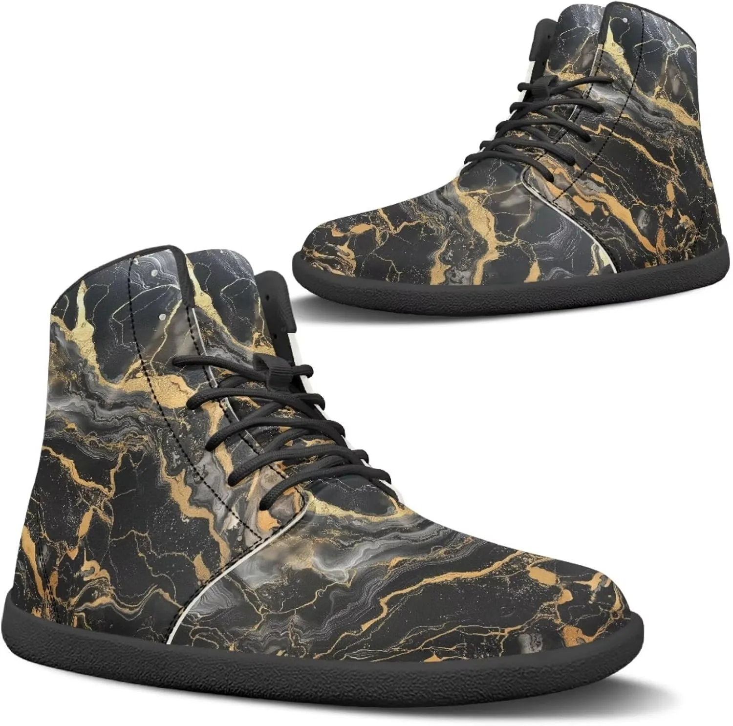 Howilath Marble Print High Top Sneakers for Men Wide Toe Barefoot Shoes Waterproof Running Cross Training Shoe