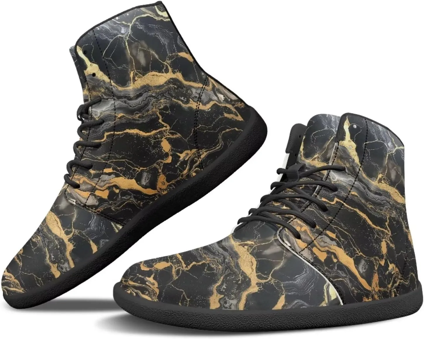 Howilath Marble Print High Top Sneakers for Men Wide Toe Barefoot Shoes Waterproof Running Cross Training Shoe
