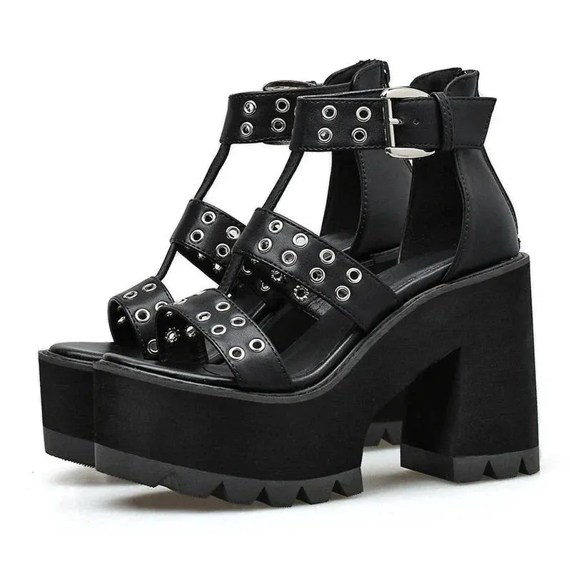 Joskaa 2024 New Chunky Sandals Rivet Gladiator