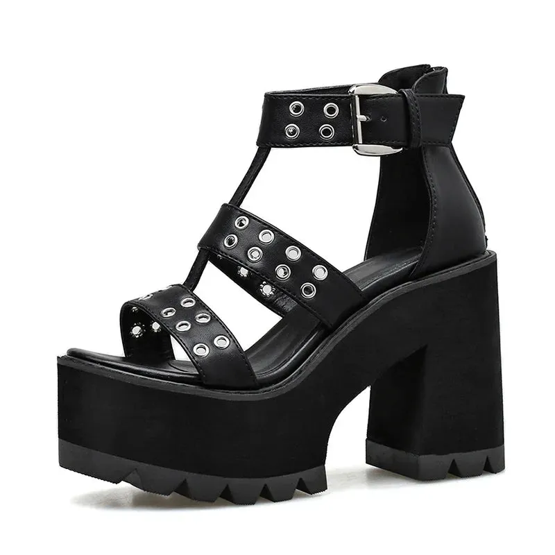 Joskaa 2024 New Chunky Sandals Rivet Gladiator